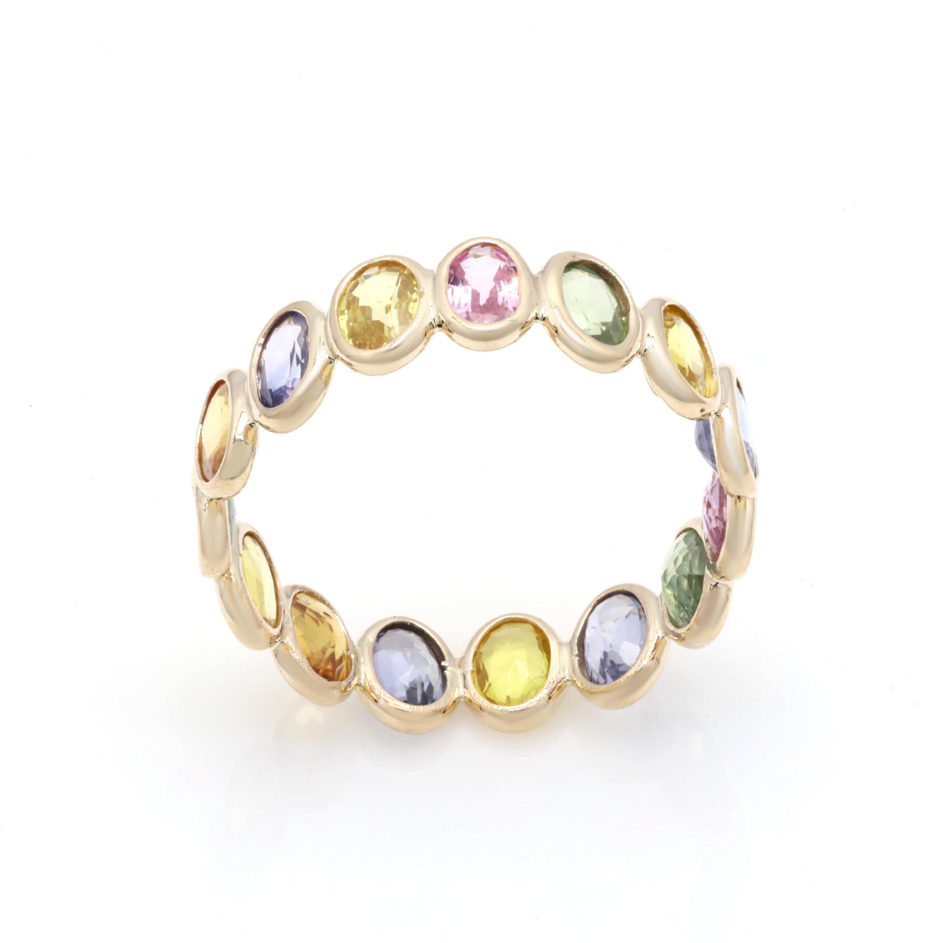For Sale:  14k Yellow Gold Full Eternity Ring with 4.35 Ct Multi Sapphires 2