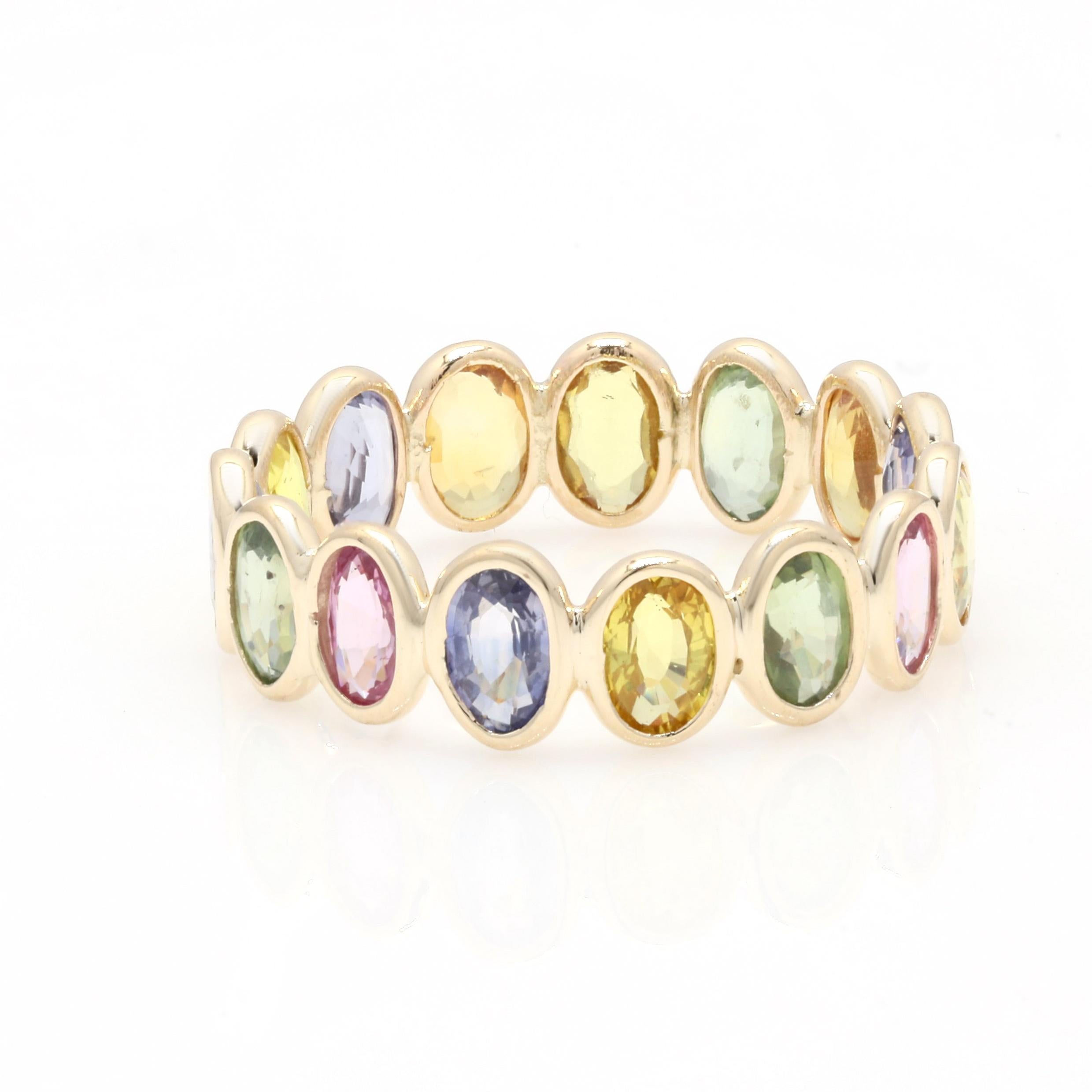 For Sale:  14k Yellow Gold Full Eternity Ring with 4.35 Ct Multi Sapphires 4