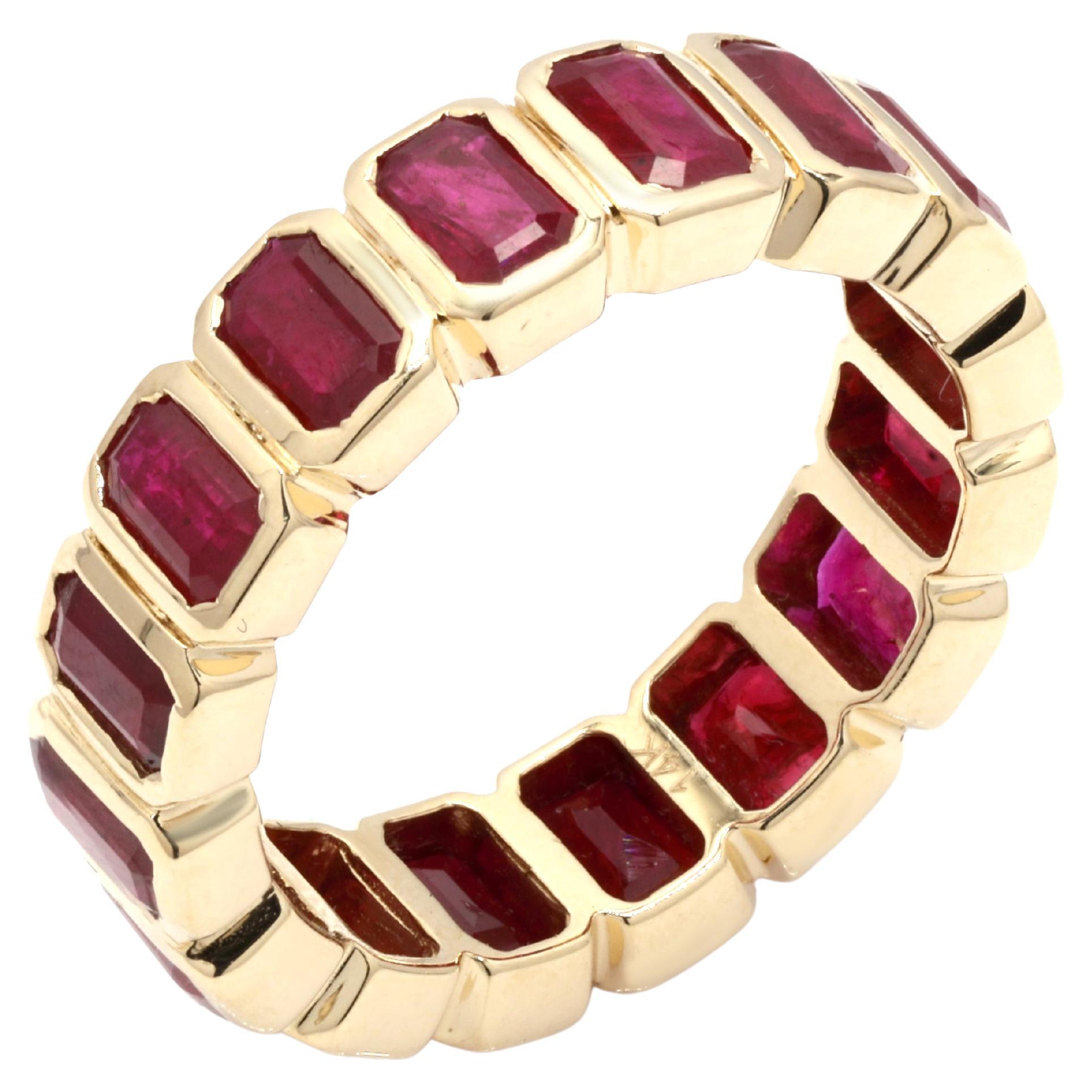 For Sale:  14K Yellow Gold Octagon 5.46 Ct Natural Ruby Eternity Band Ring