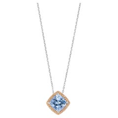 Simulated Aquamarine Cushion Accented by Brown Diamond Pendant