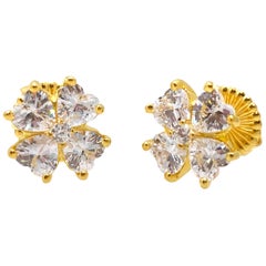 Simulated Diamond Flower Stud 18k Gold Vermeil Earrings