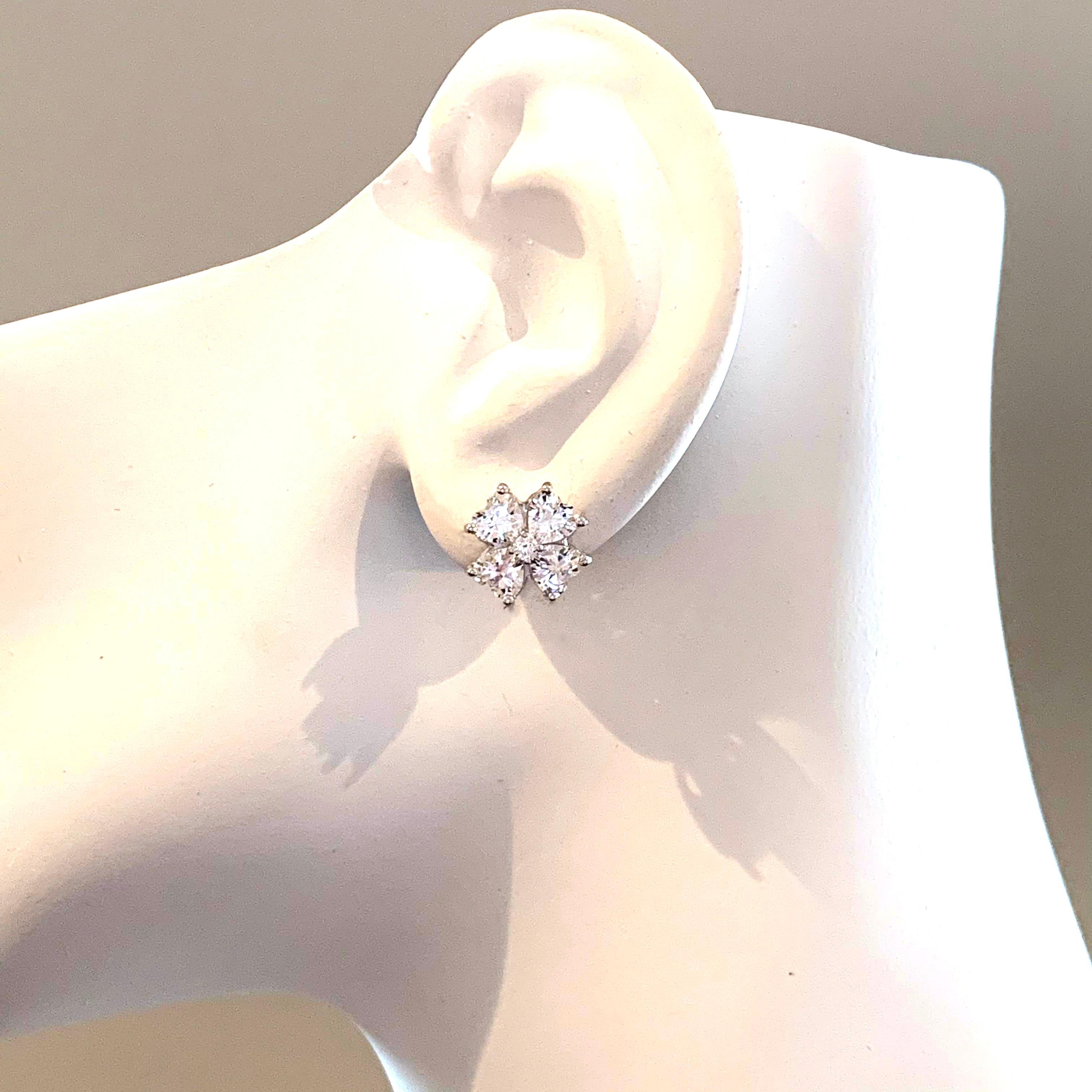 Women's Simulated Diamond Flower Stud Sterling Silver Earrings