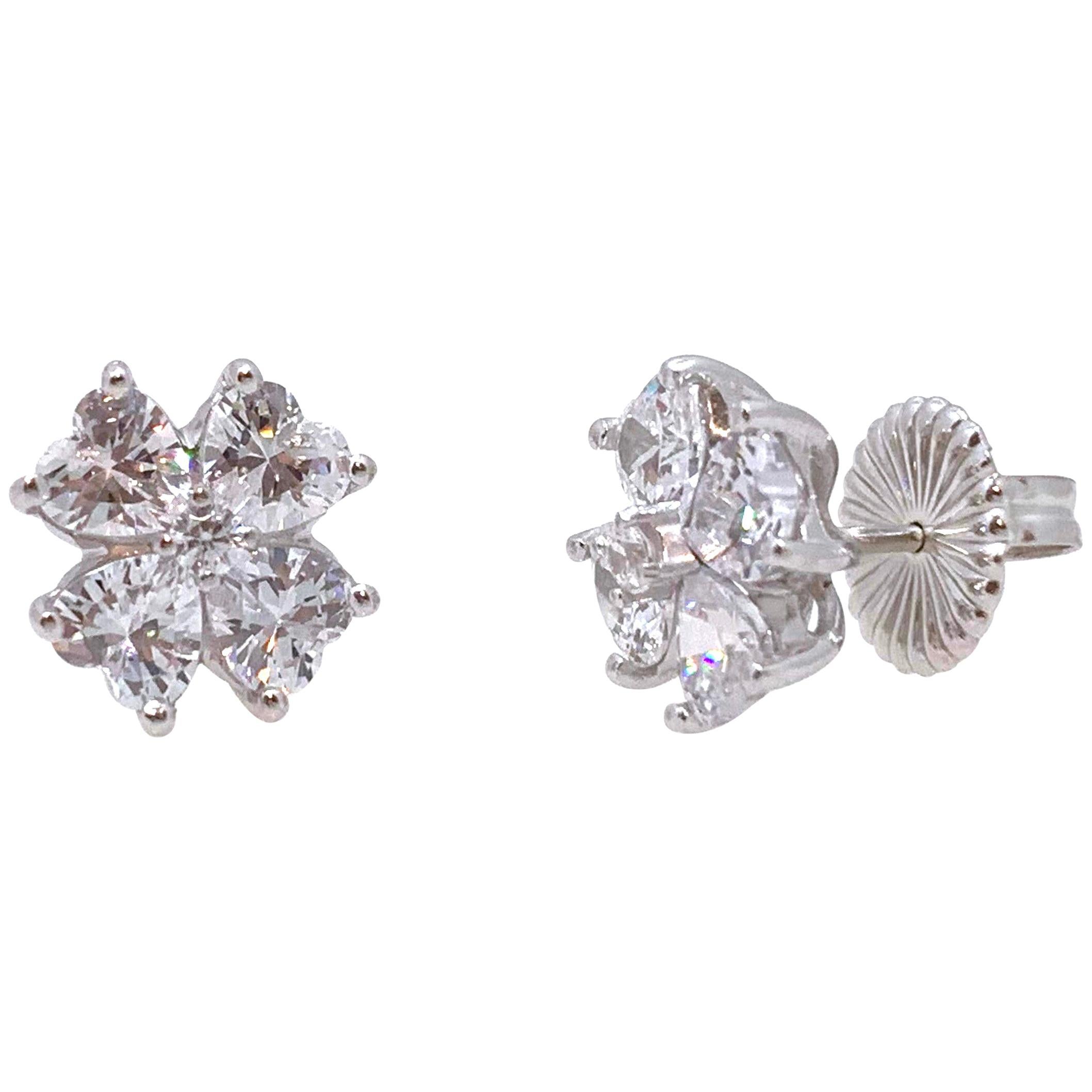 Simulated Diamond Flower Stud Sterling Silver Earrings