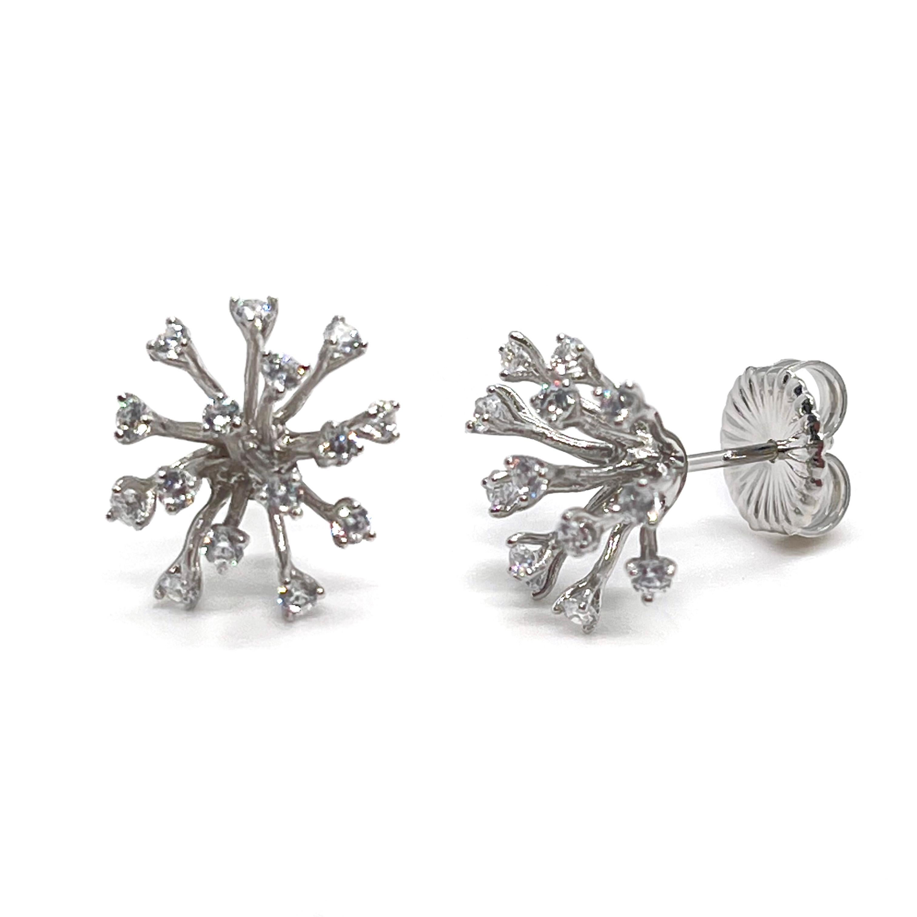 Contemporary Simulated Diamond Small Sparkler Stud Sterling Silver Earrings For Sale