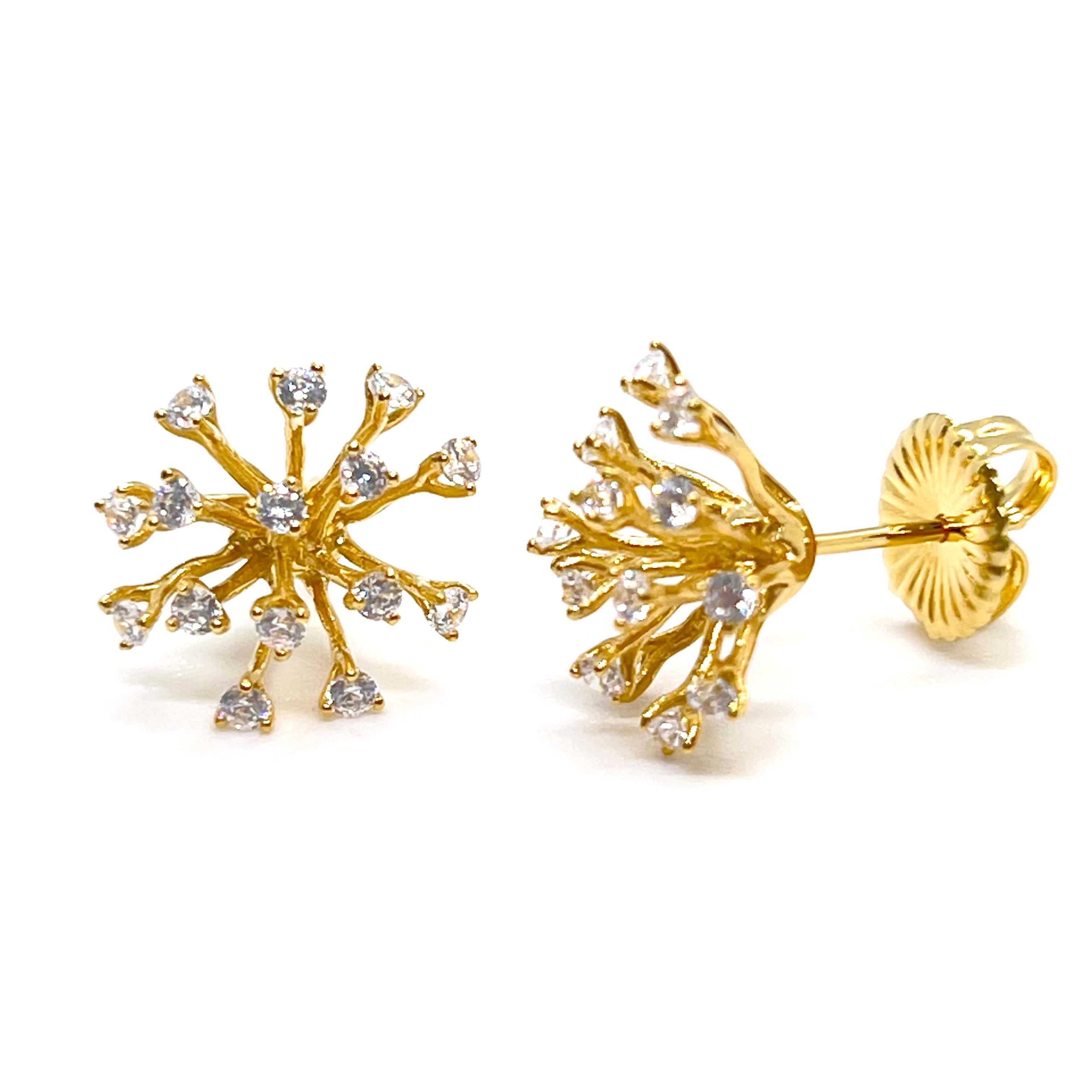 Contemporary Simulated Diamond Small Sparkler Stud Vermeil Earrings For Sale