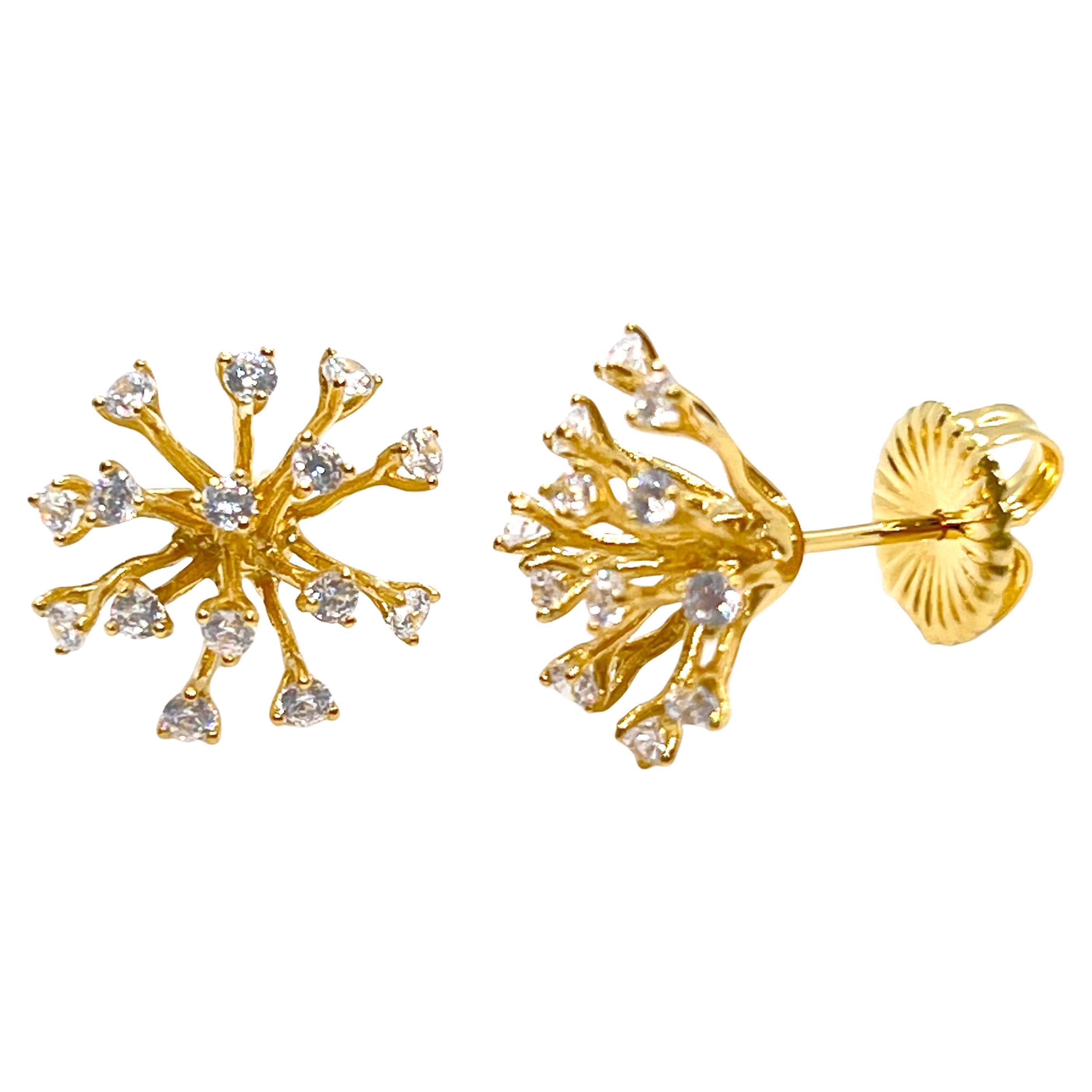Simulated Diamond Small Sparkler Stud Vermeil Earrings For Sale