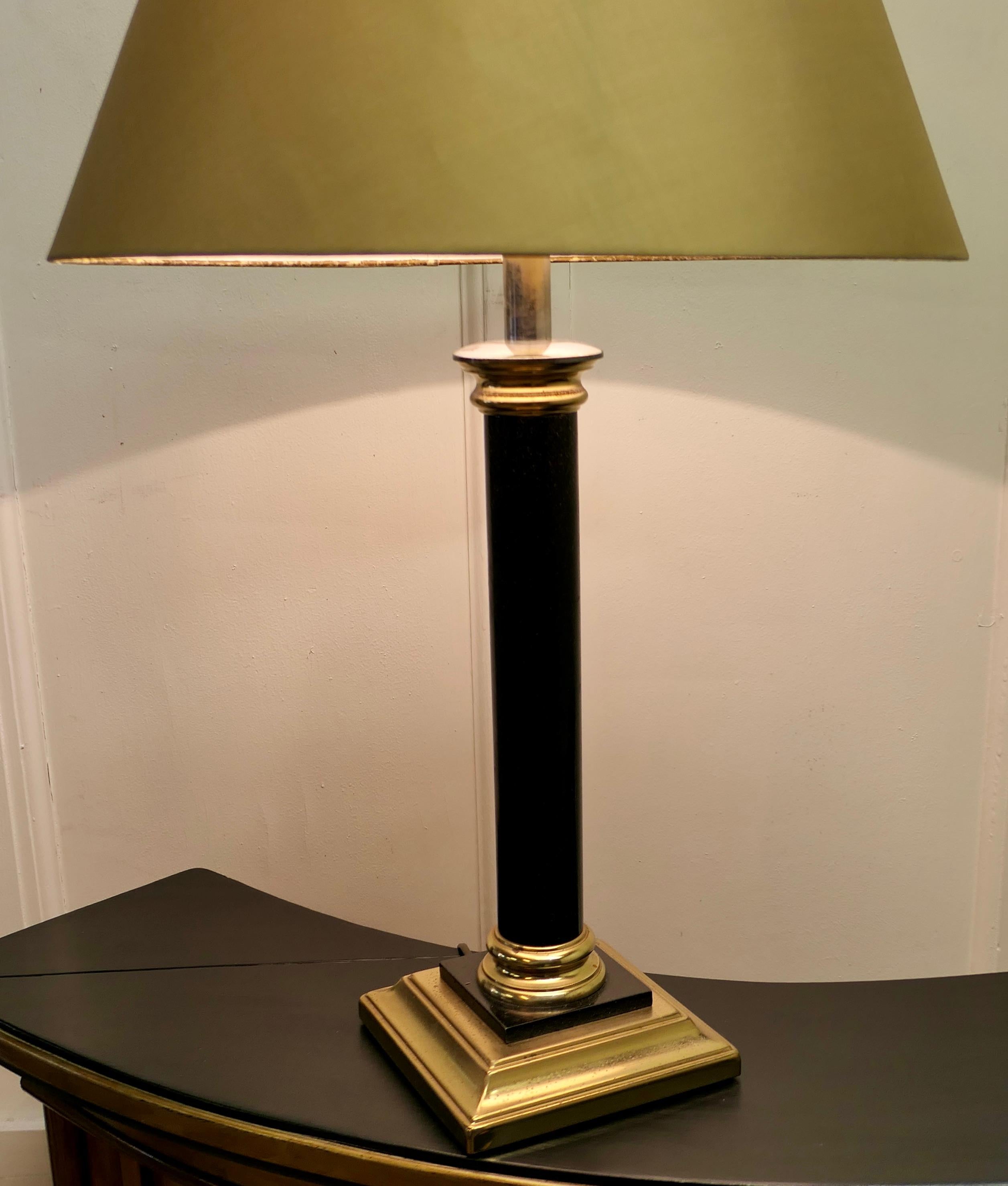 Mid-Century Modern Simulated Granite Corinthian Column Brass Table Lamp  For Sale