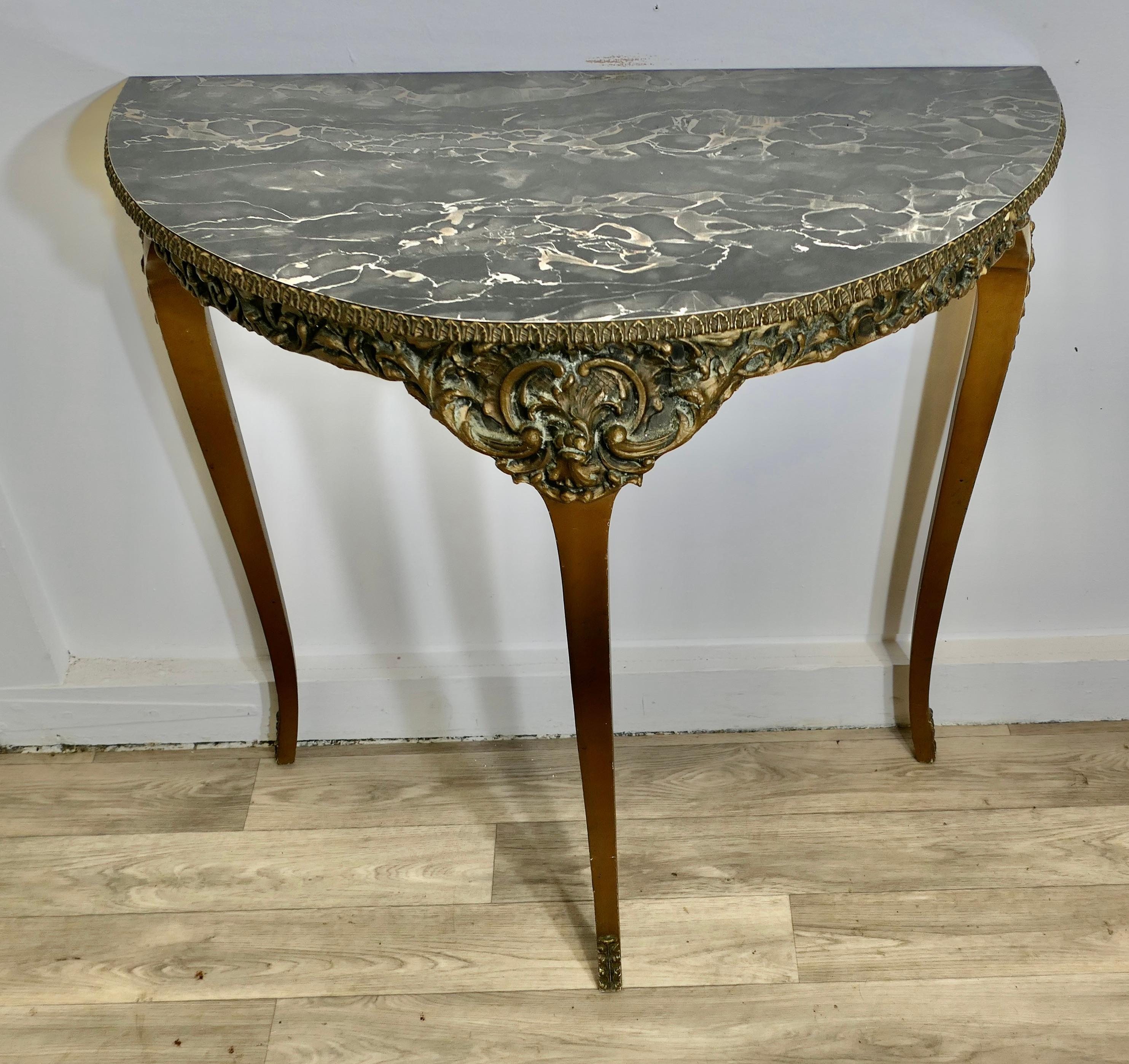 Adam Style Simulated Marble and Gilt Free Standing Console Table For Sale