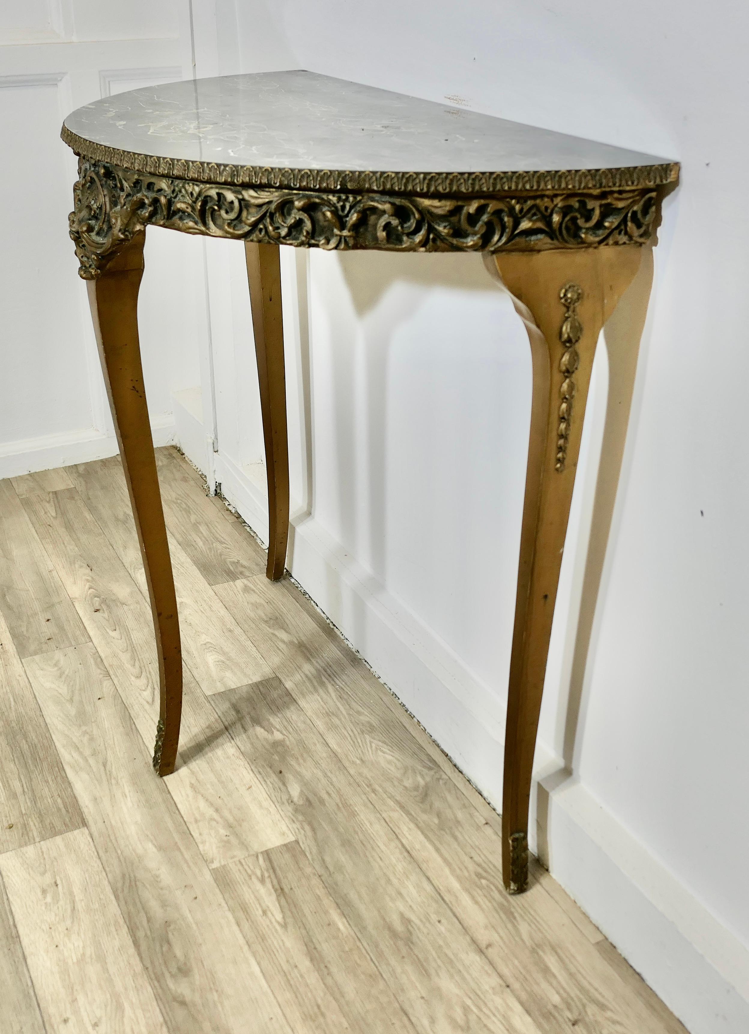 Mid-20th Century Simulated Marble and Gilt Free Standing Console Table For Sale