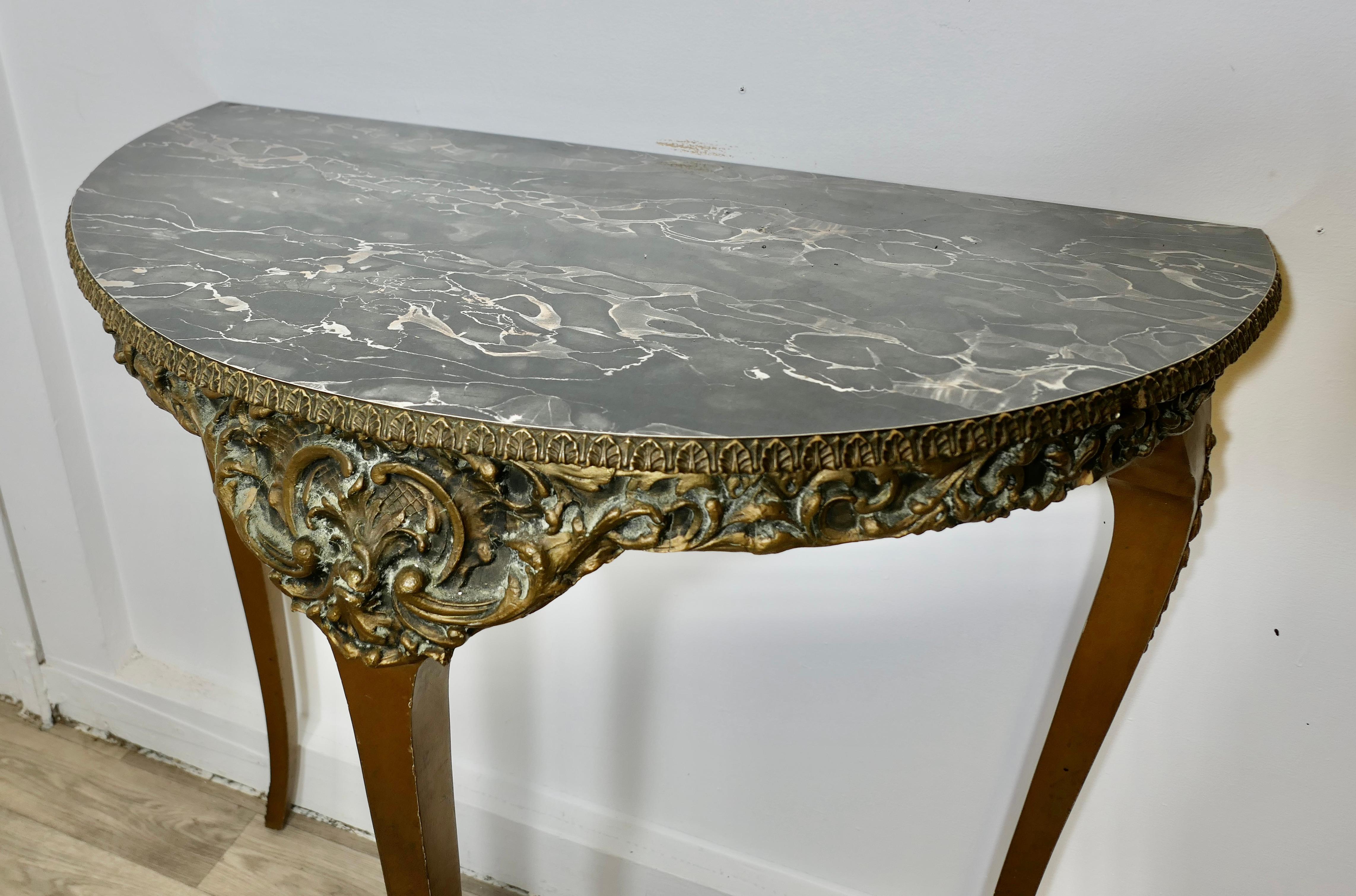 Pine Simulated Marble and Gilt Free Standing Console Table For Sale