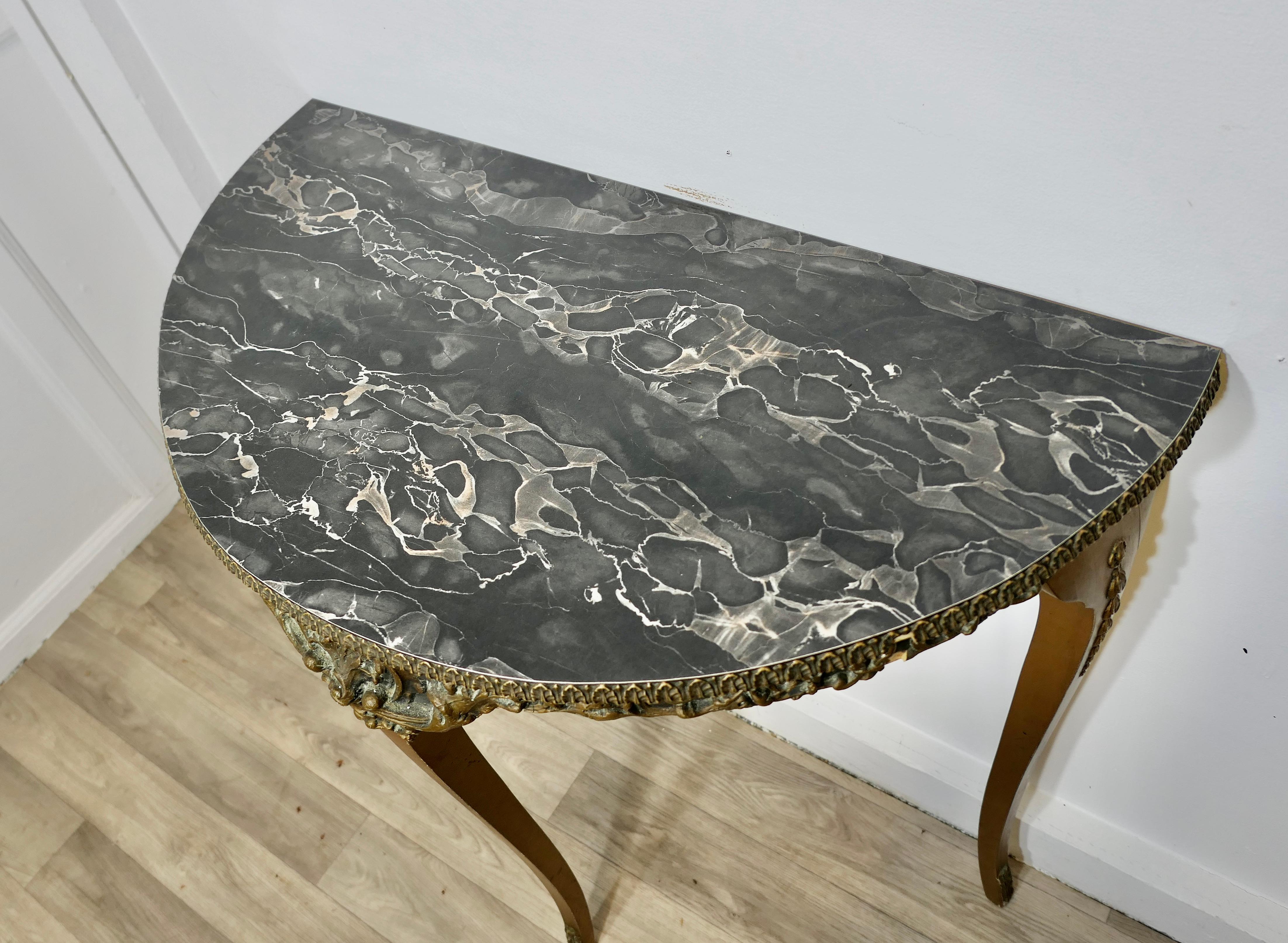 Simulated Marble and Gilt Free Standing Console Table For Sale 1