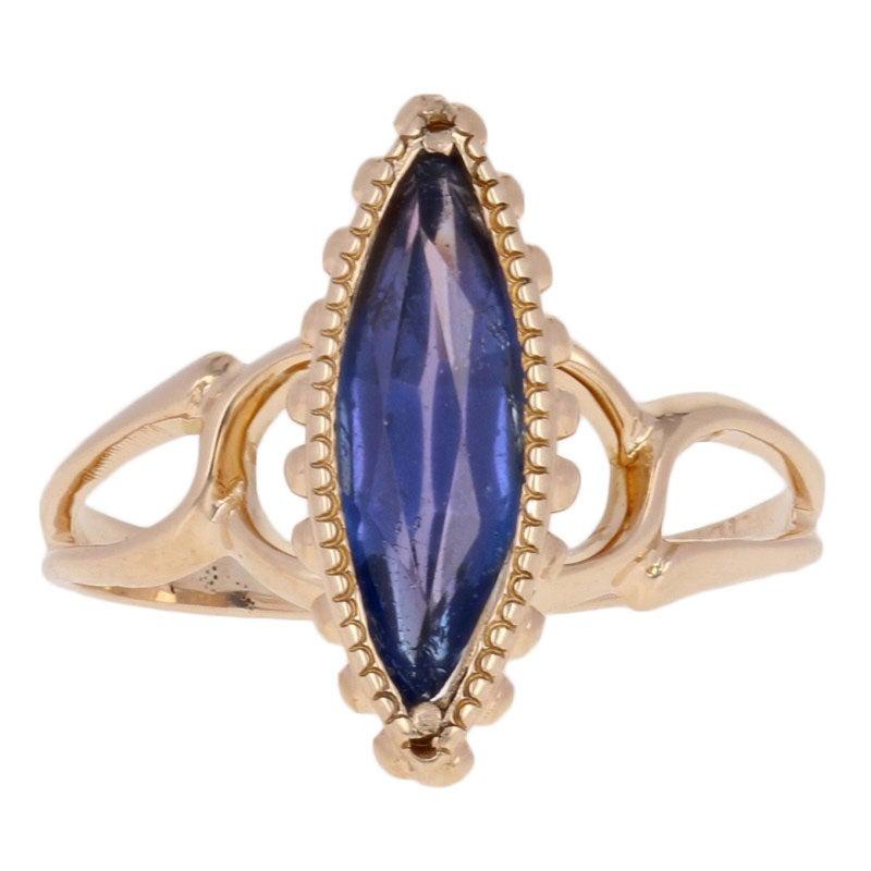 For Sale:  Simulated Sapphire Vintage Ring, 10k Yellow Gold Solitaire