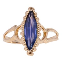 Simulated Sapphire Vintage Ring, 10k Yellow Gold Solitaire