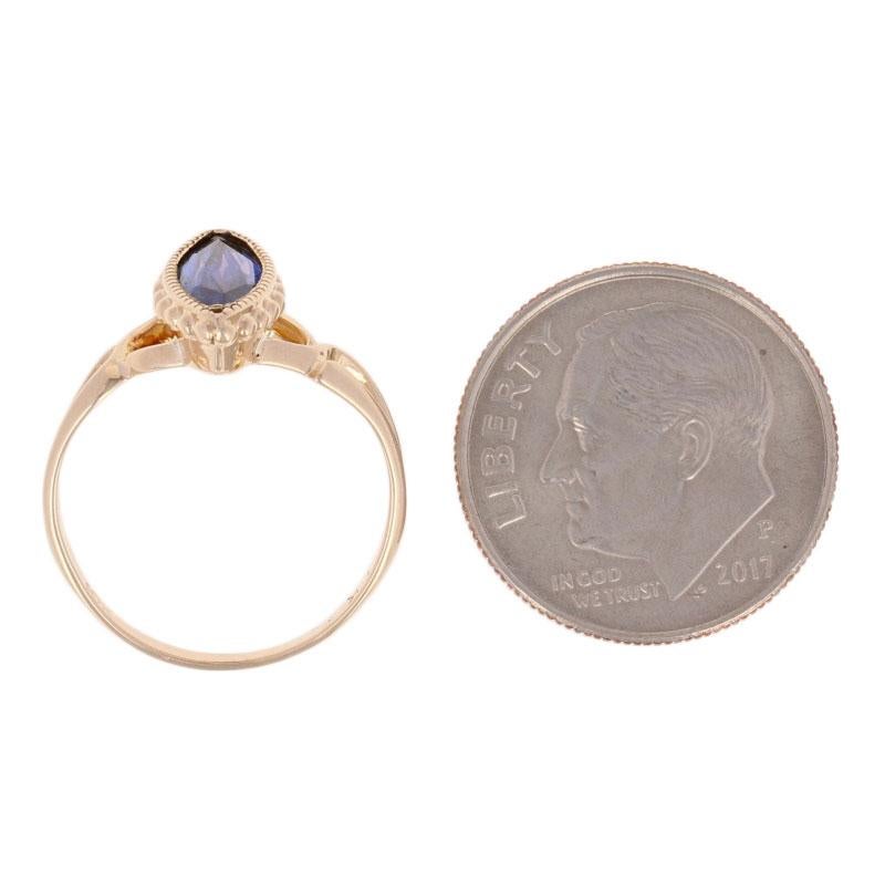 For Sale:  Simulated Sapphire Vintage Ring, 10k Yellow Gold Solitaire 4