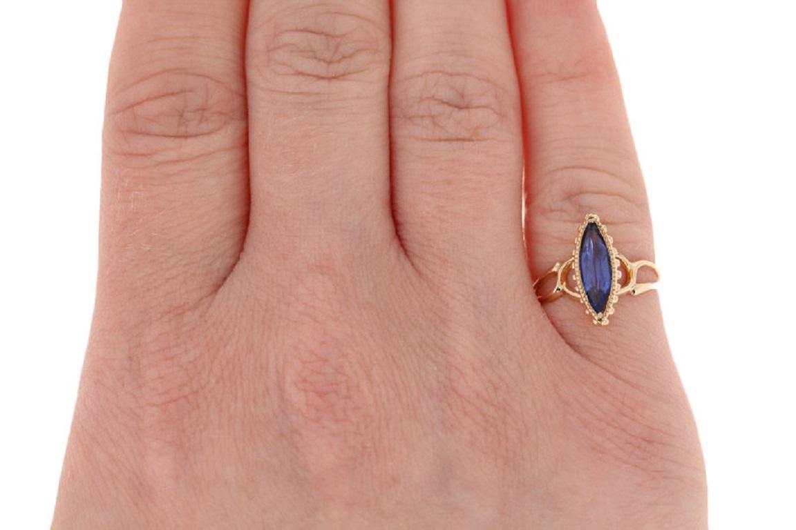 For Sale:  Simulated Sapphire Vintage Ring, 10k Yellow Gold Solitaire 5