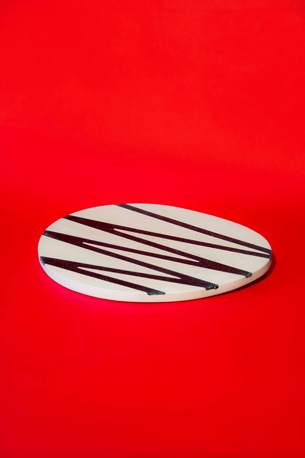 Mexican Board or Serving Plate Stone Resin Contemporary Style Black/White  For Sale