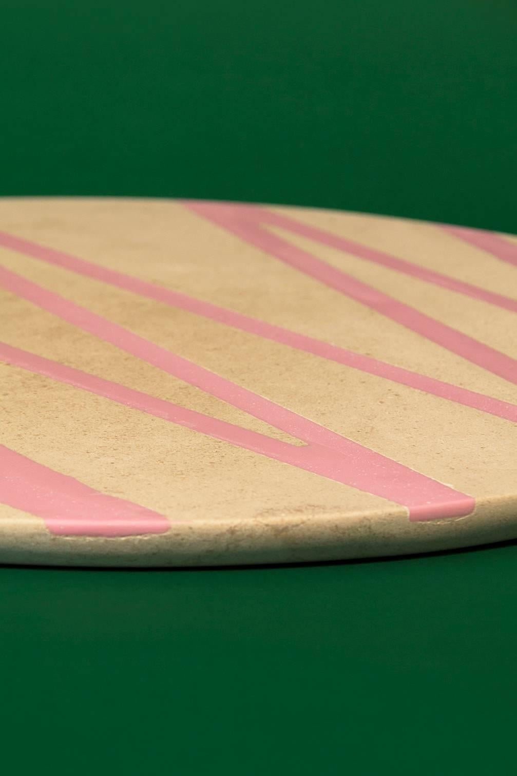 Modern Board or Serving Plate Stone Resin Contemporary Style Cream/Pink  For Sale