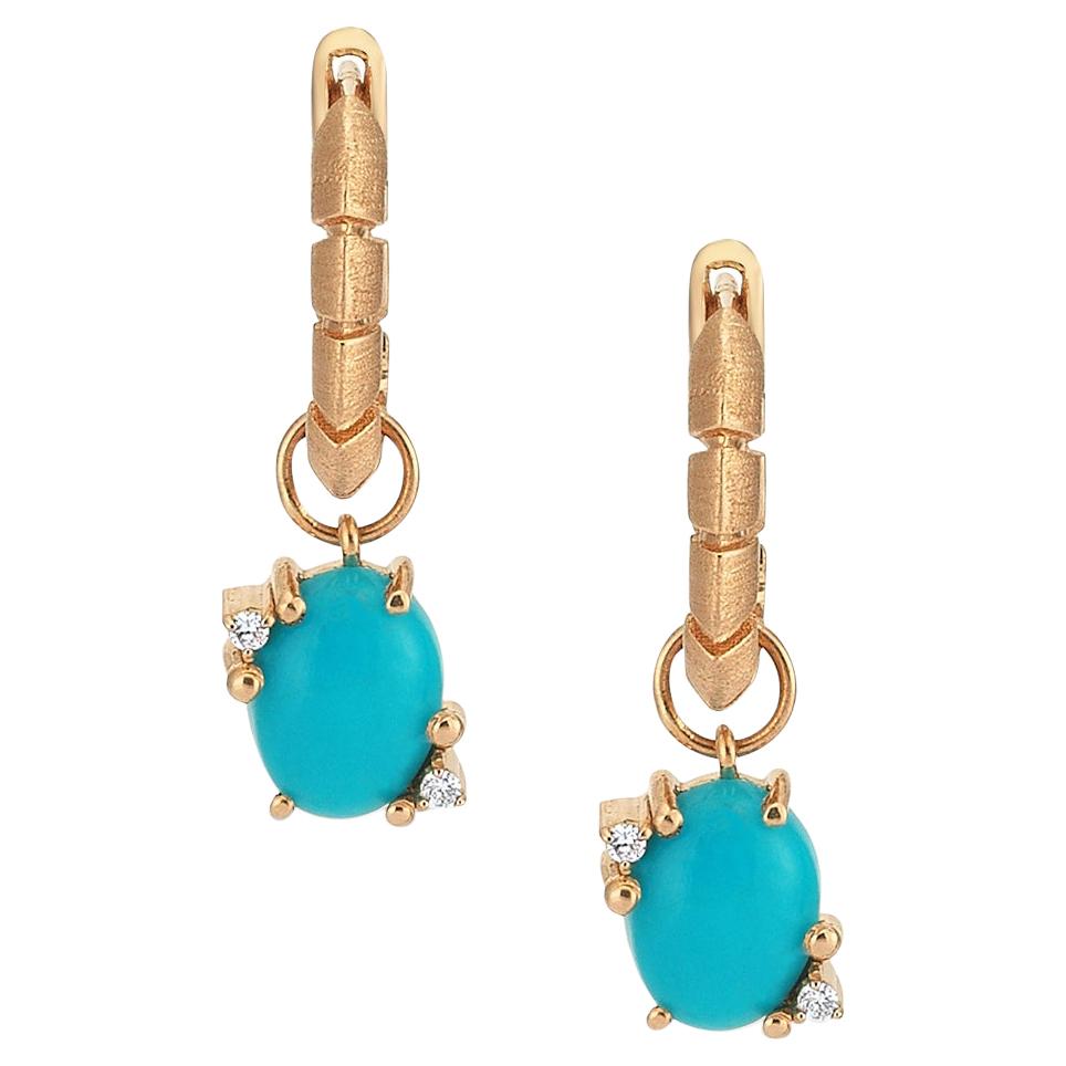 Sinach Earrings in Rose Gold with Turquoise and White Diamond For Sale