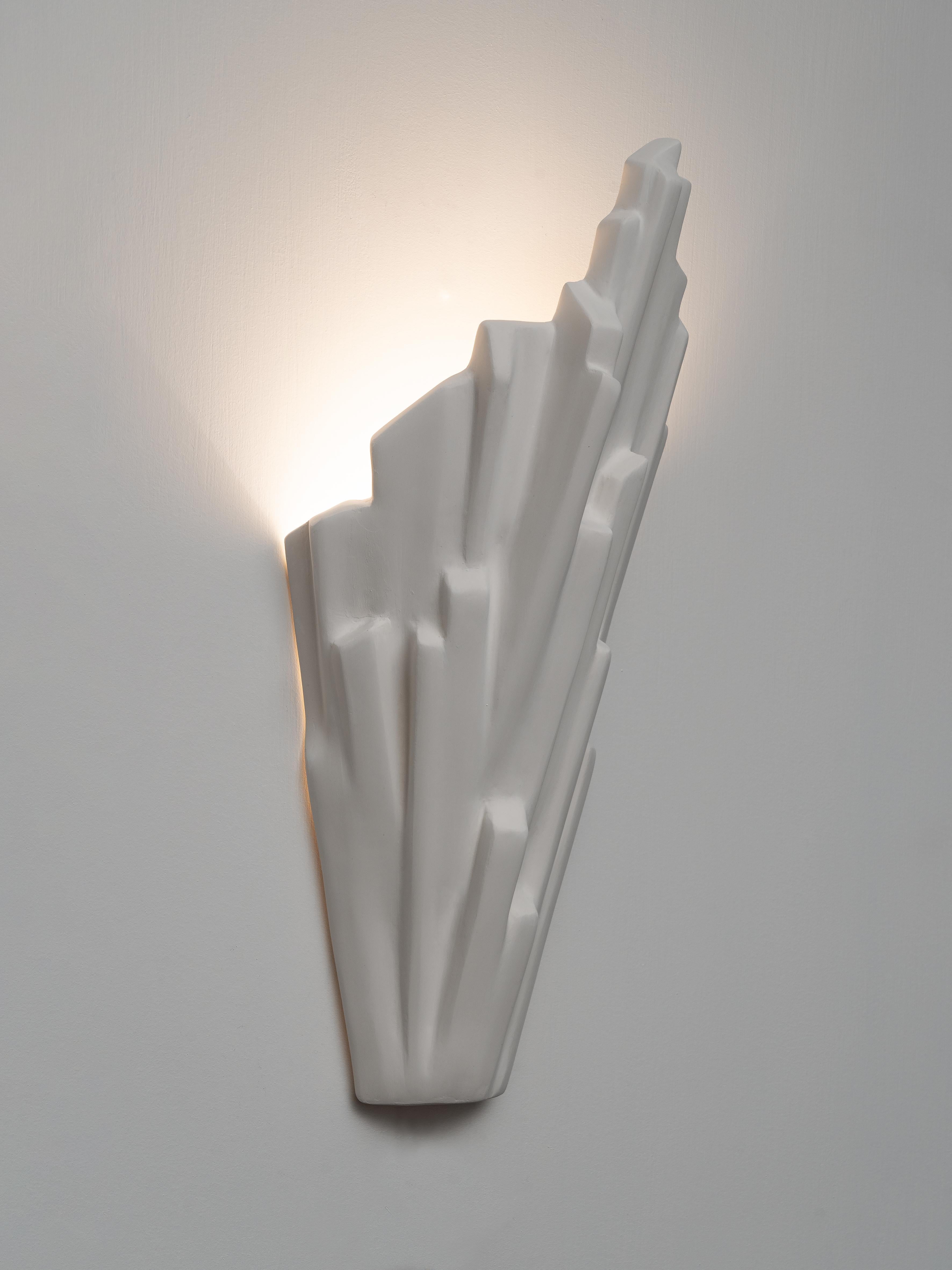 Hand-Crafted Sinan Contemporary Wall Sconce in White Plaster, right version, Benediko For Sale