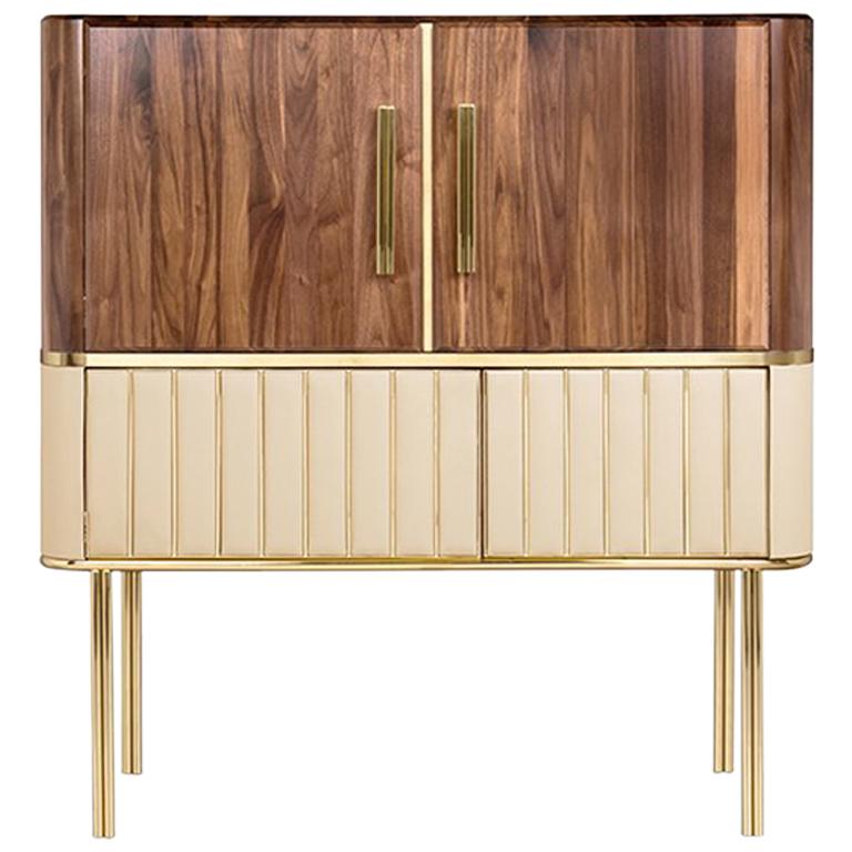 Sinatra Cabinet in Solid Walnut Wood and Polished Brass For Sale