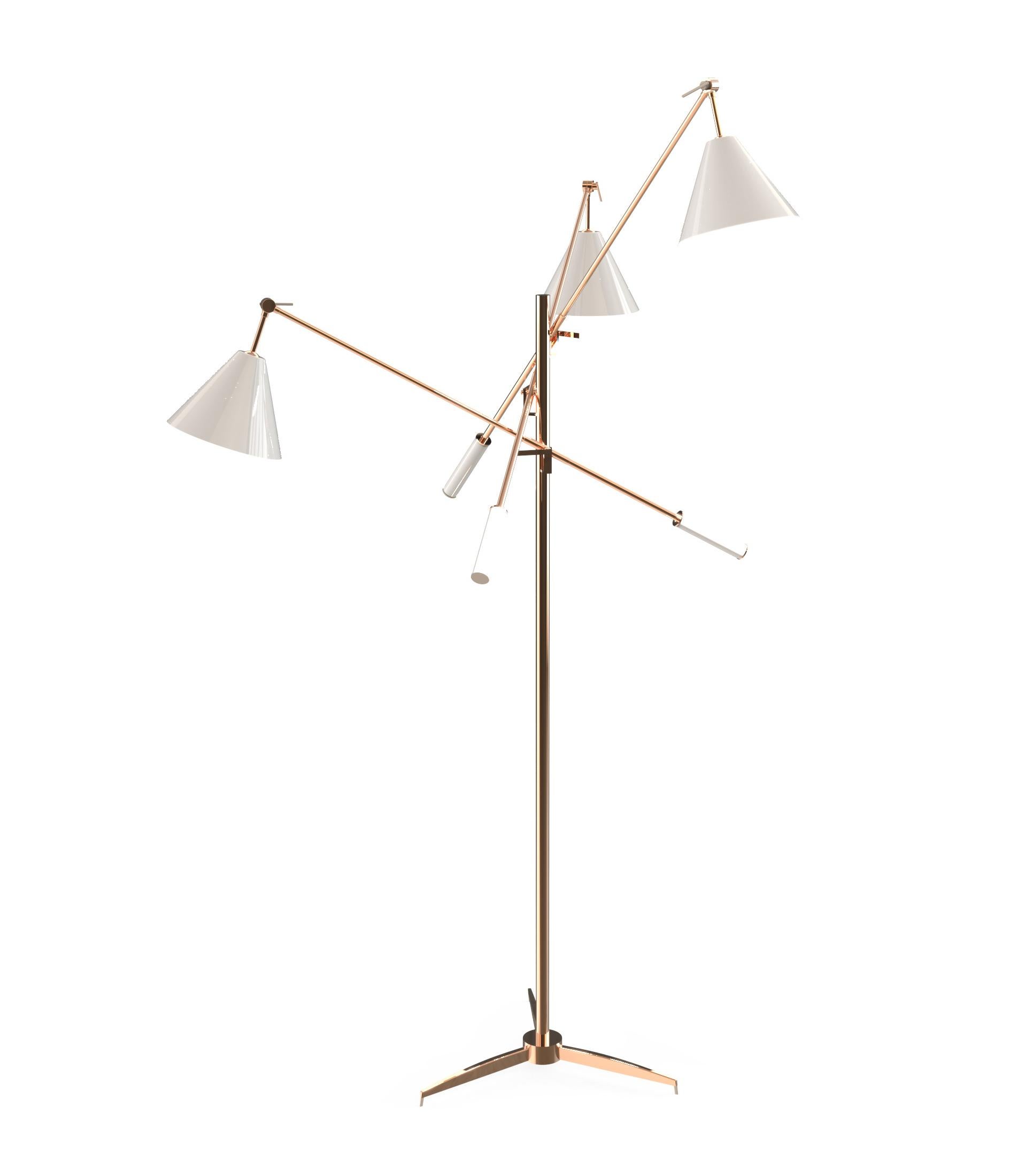 European Sinatra Floor Lamp in Bass with Black Details For Sale