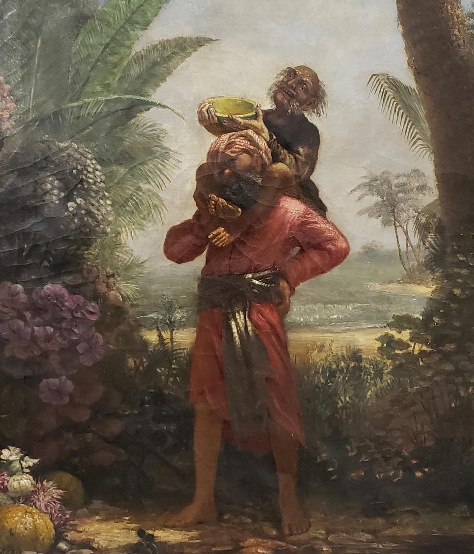 Tela Sinbad con il Vecchio del Mare sulle spalle Pittura ad olio originale in vendita