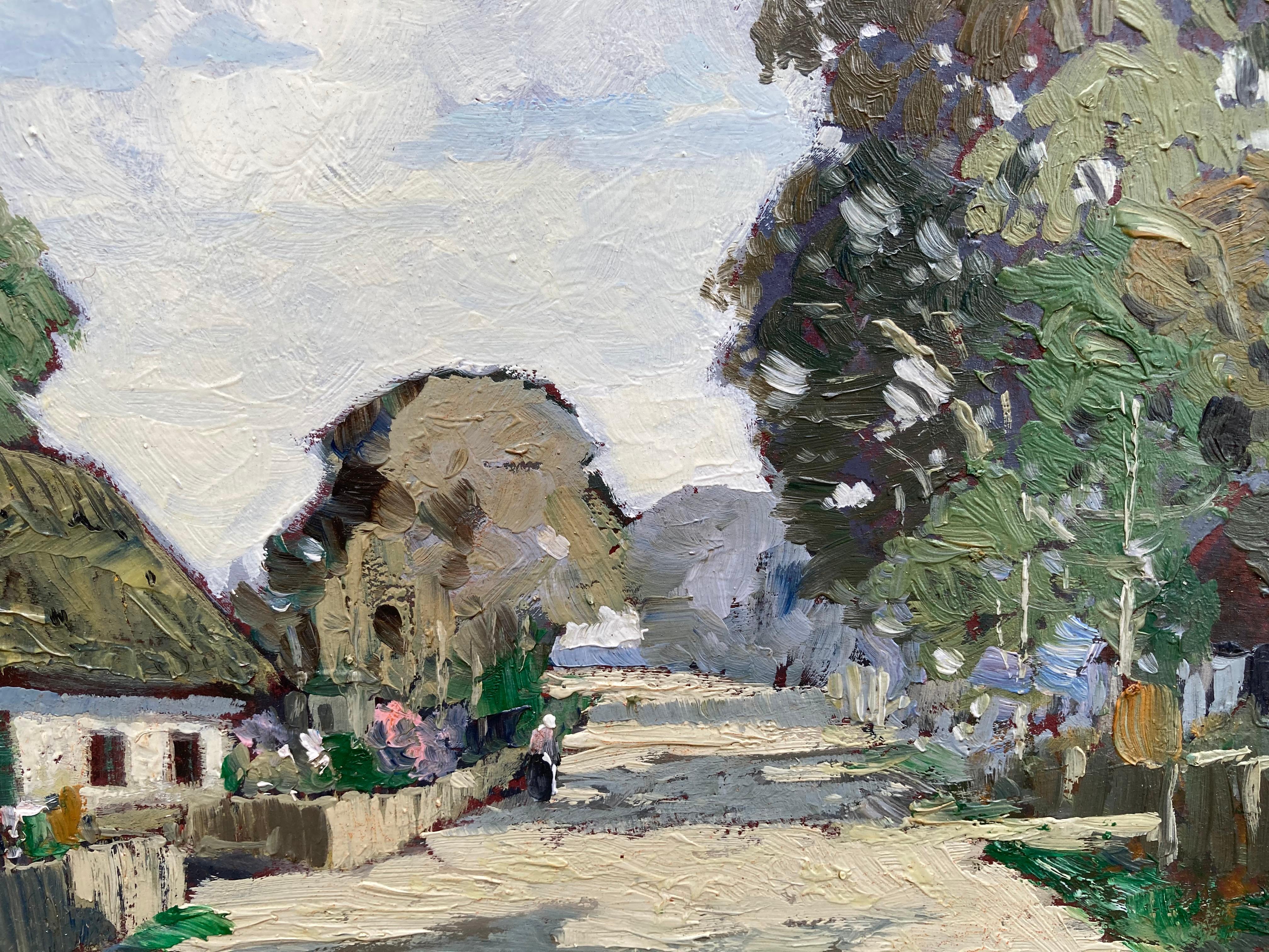 Village Scene (Framed Early 20th Century Antique Impressionist Landscape) - Painting by Sinclair