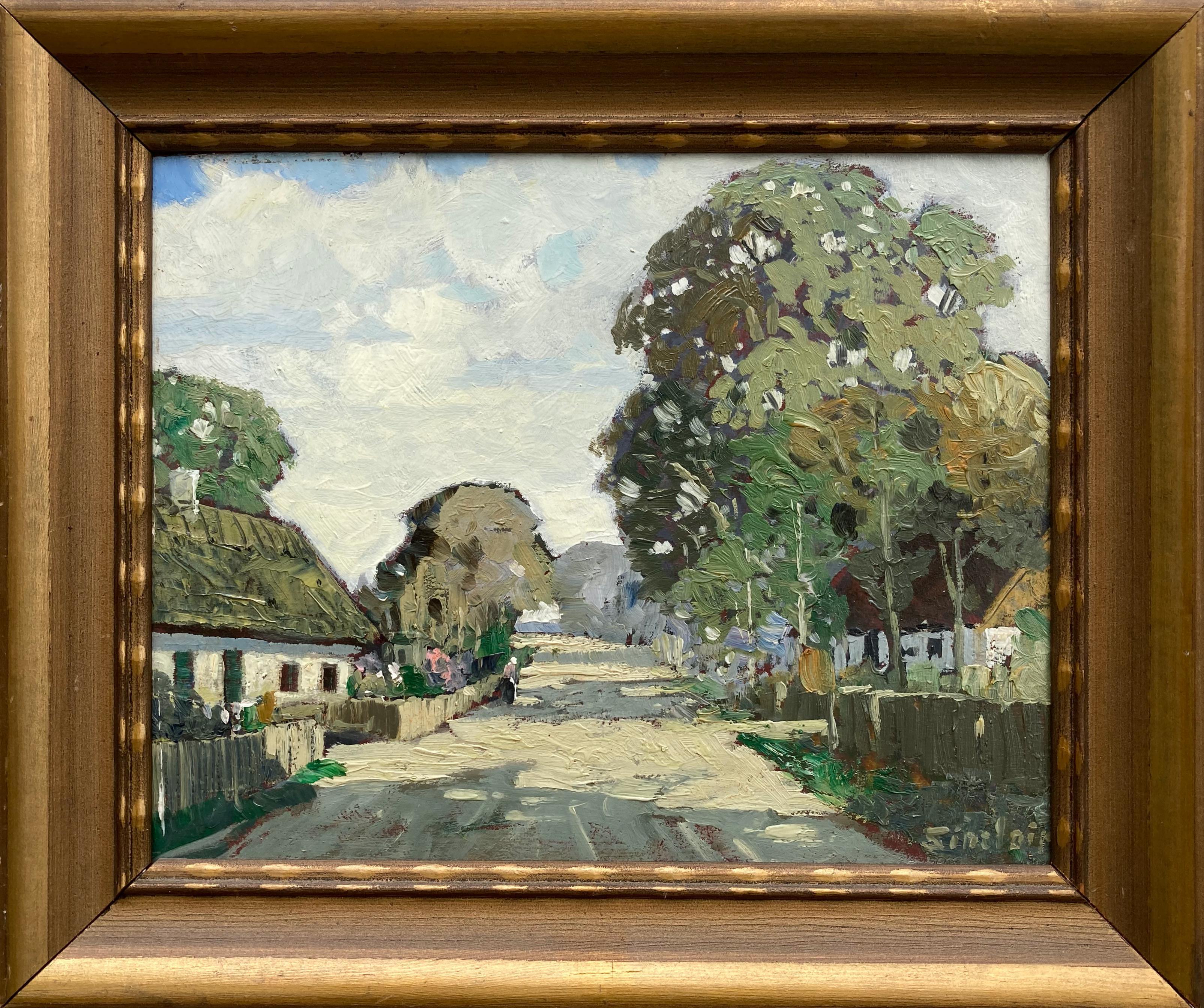 Sinclair Landscape Painting - Village Scene (Framed Early 20th Century Antique Impressionist Landscape)