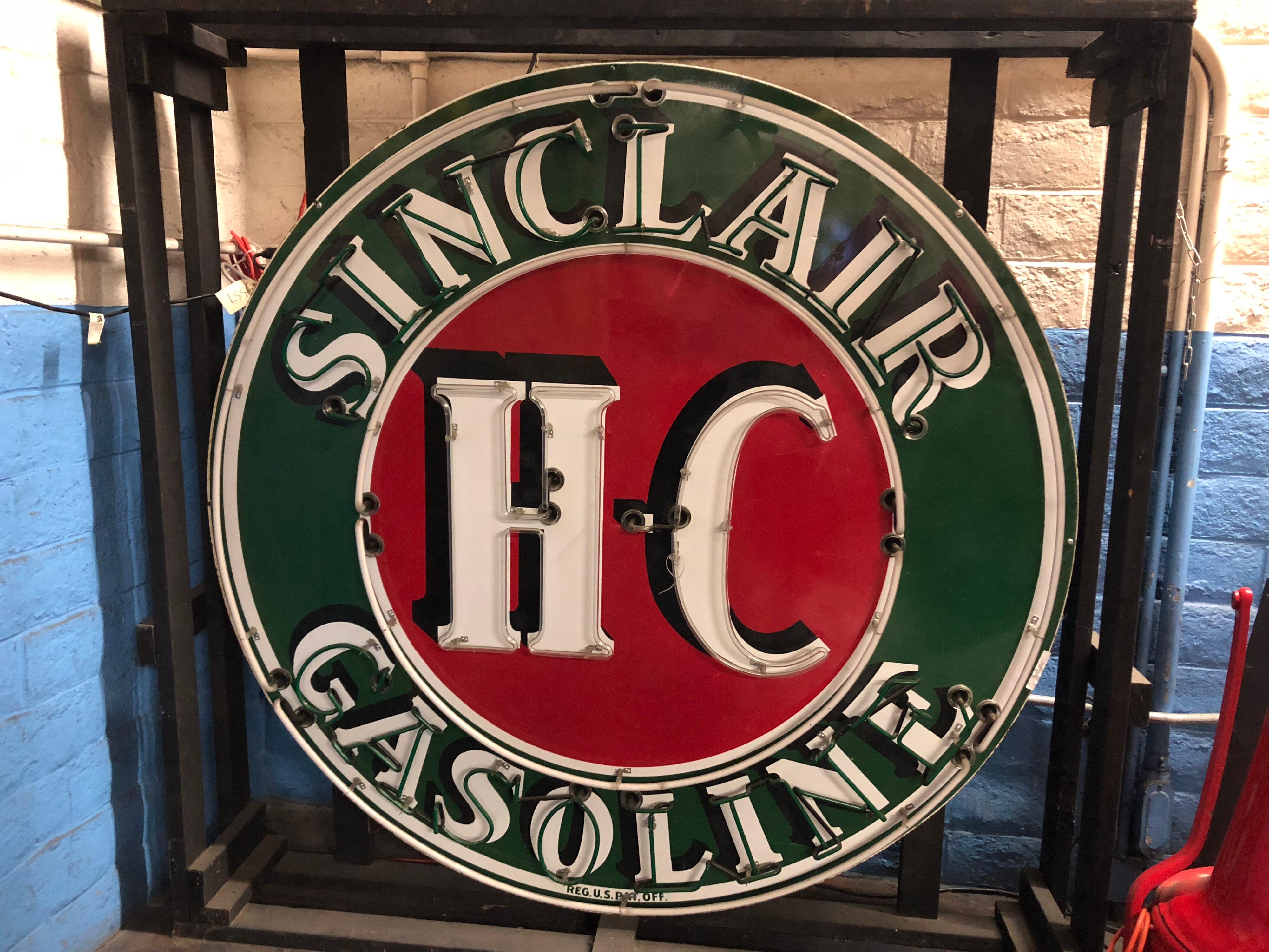 Great neon sign thats single sided porcelain. Sinclair's first super-fuel is marketed in 1926. The “HC” initials stand for “Houston Concentrate,” but some advertising men prefer the term “High Compression.” With $50 million in assets, Harry Ford
