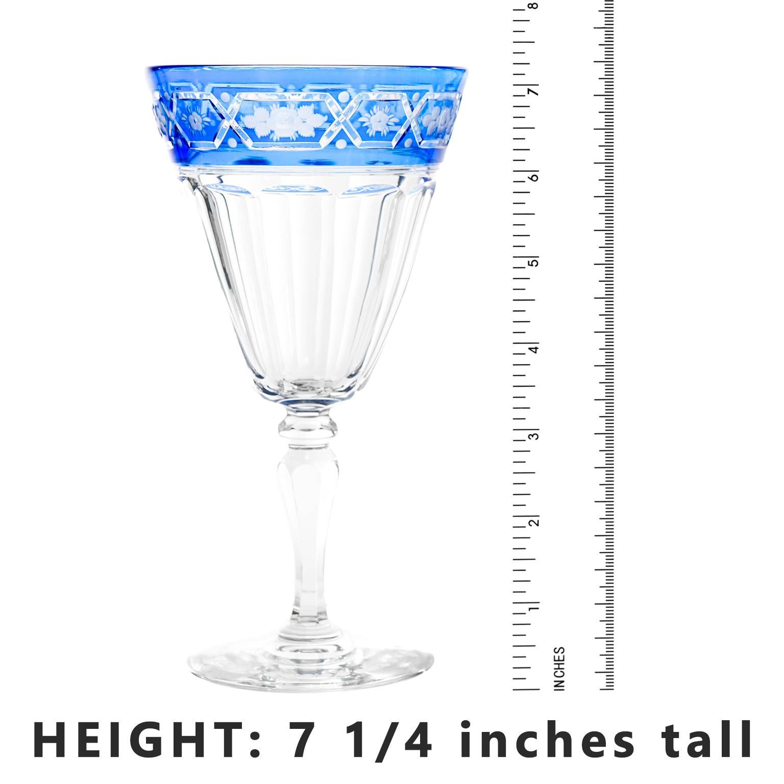 Sinclaire 12 Blue Cut to Clear Crystal Water Goblets For Sale 1