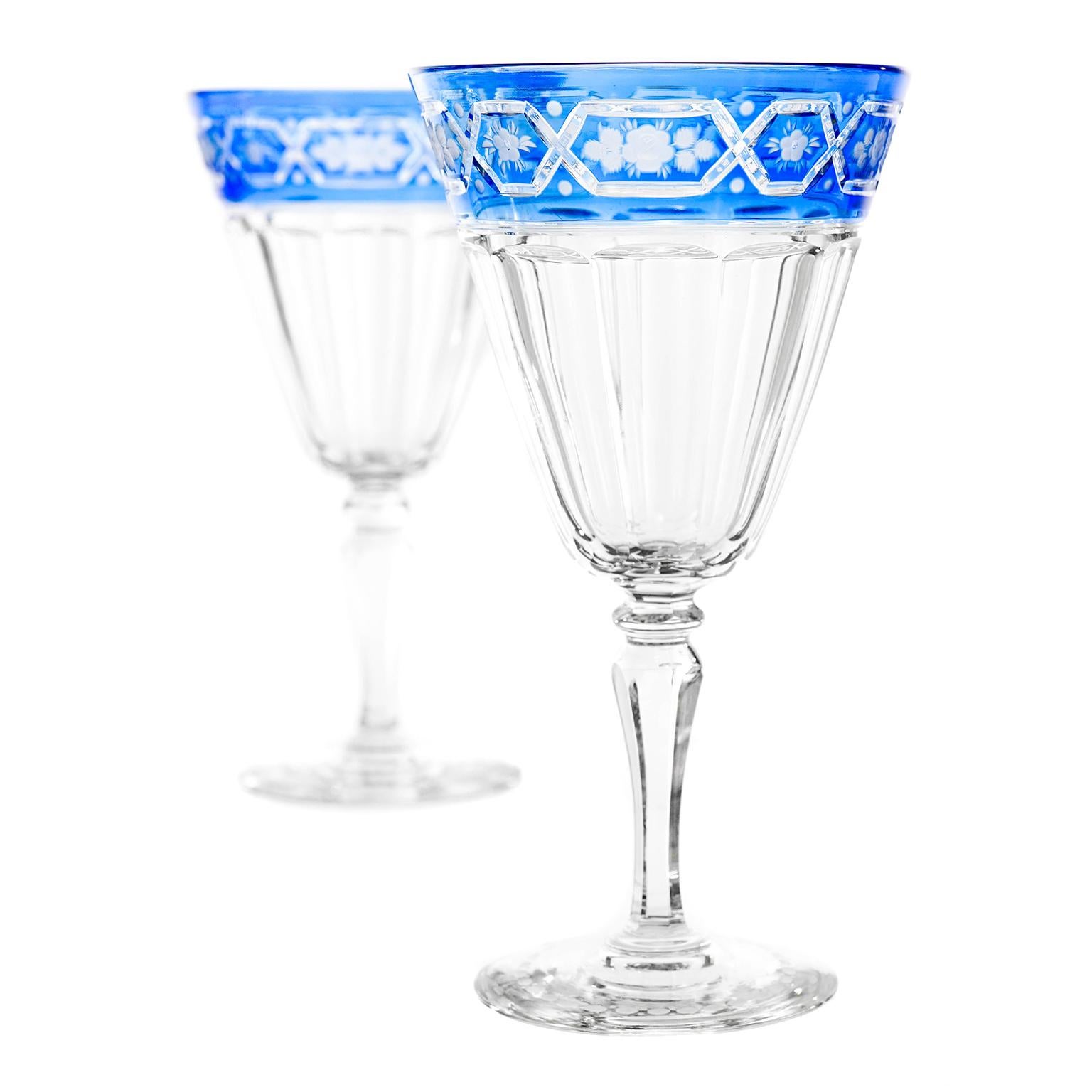 Sinclaire 12 Blue Cut to Clear Crystal Water Goblets For Sale 2