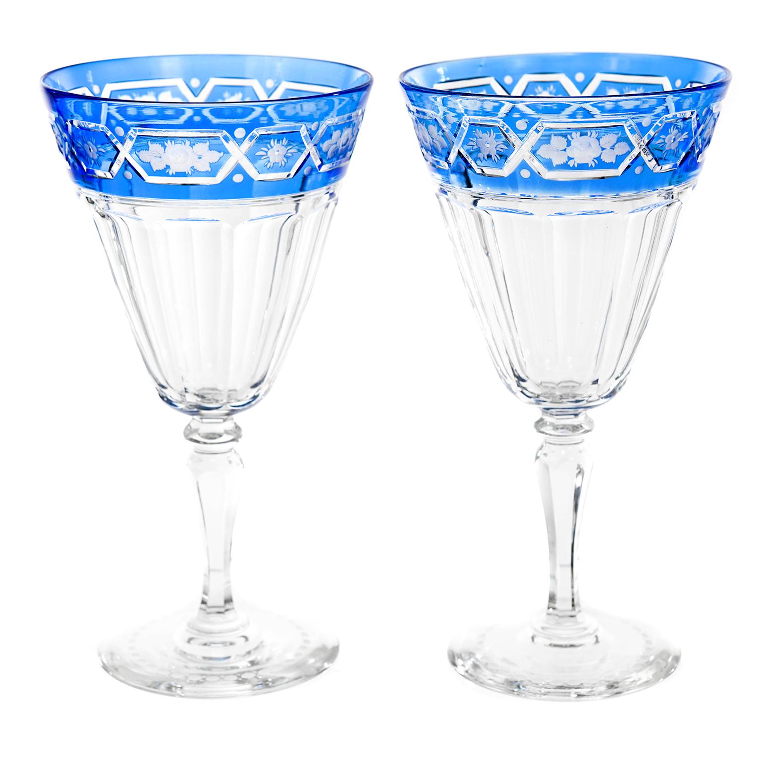 Sinclaire 12 Blue Cut to Clear Crystal Water Goblets For Sale 3