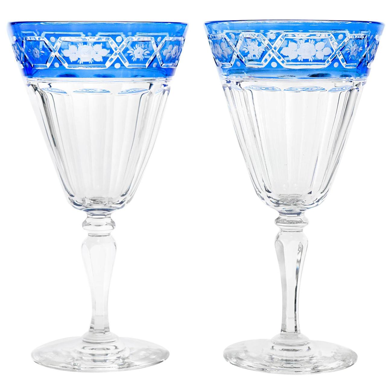 Sinclaire 12 Blue Cut to Clear Crystal Water Goblets