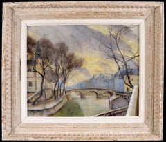 The Seine - Early 20th Century Modern British Paris Landscape Oil Painting