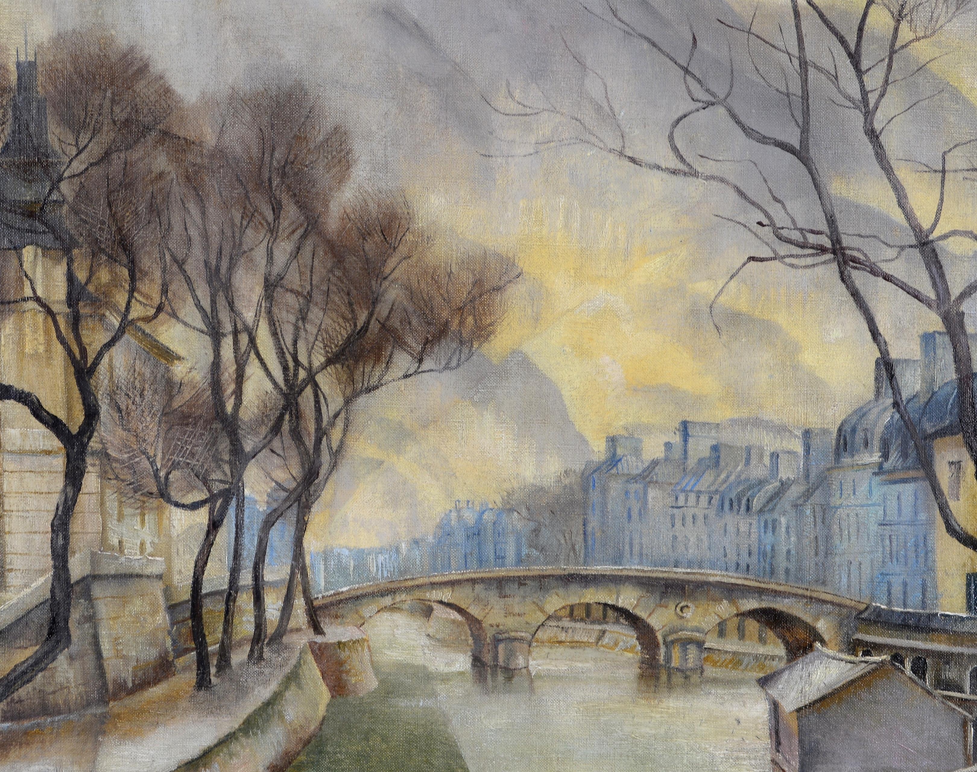 The Seine - Early 20th Century Modern British Paris Landscape Oil Painting