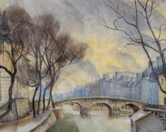 Sine Mackinnon - The Seine - Early 20th Century Modern British Paris Landscape Oil Painting The Seine - Early 20th Century Modern British Paris Landscape Oil Painting