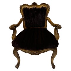 Antique Sinfully Rich Ornate Italian Painted Venetian Armchair Upholstered in Mink Fur