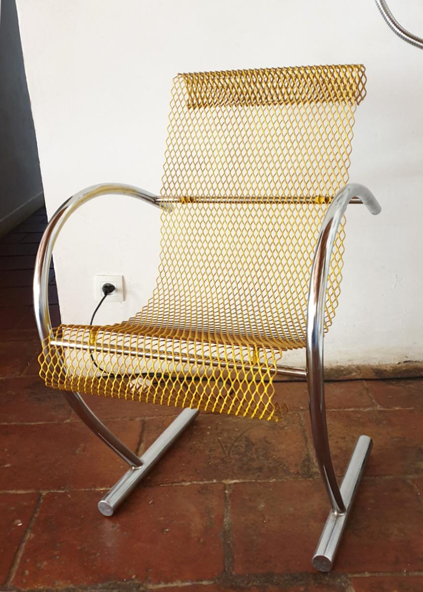 Mid-Century Modern Pair of Sing Sing Sing Original Yellow Steel Chairs, Shiro Kuramata Pastoe 1985