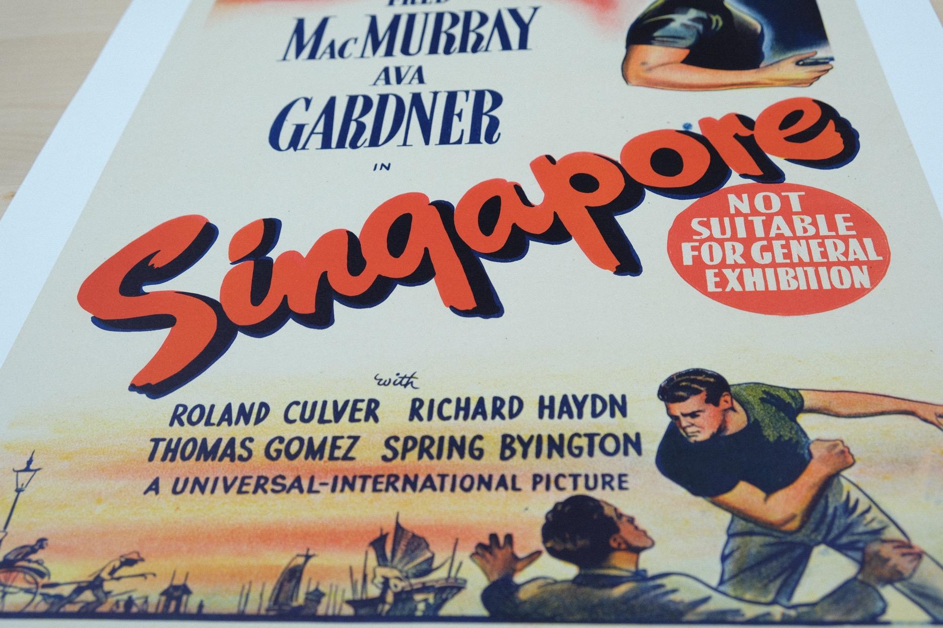 Hollywood Regency Singapore '1947' Original Vintage Poster Mint, Linen Backed For Sale