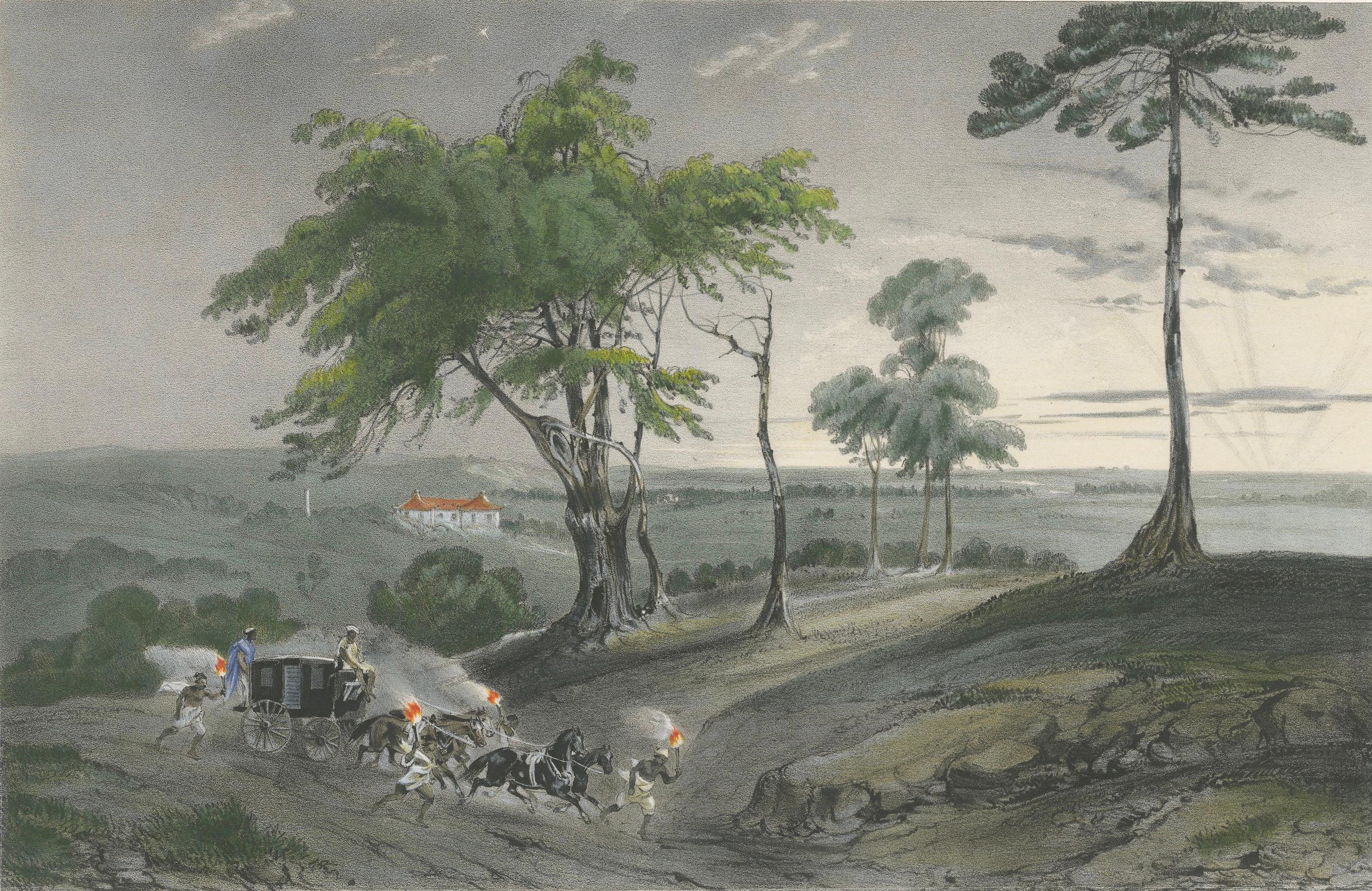 Singapore Colonial Landscape Scene, French Exploration Lithograph, 1845