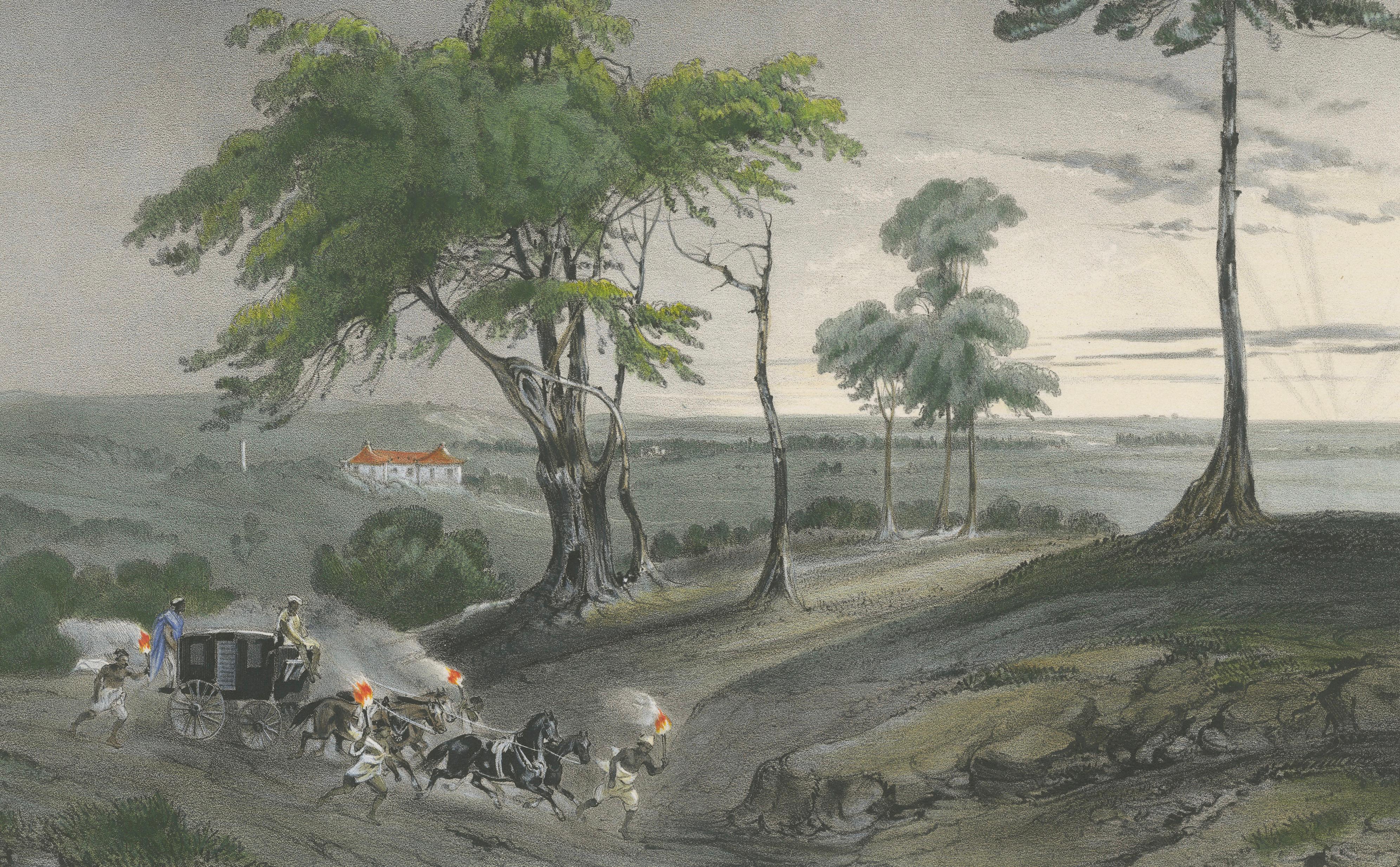 Singapore Colonial Landscape Scene, French Exploration Lithograph, 1845