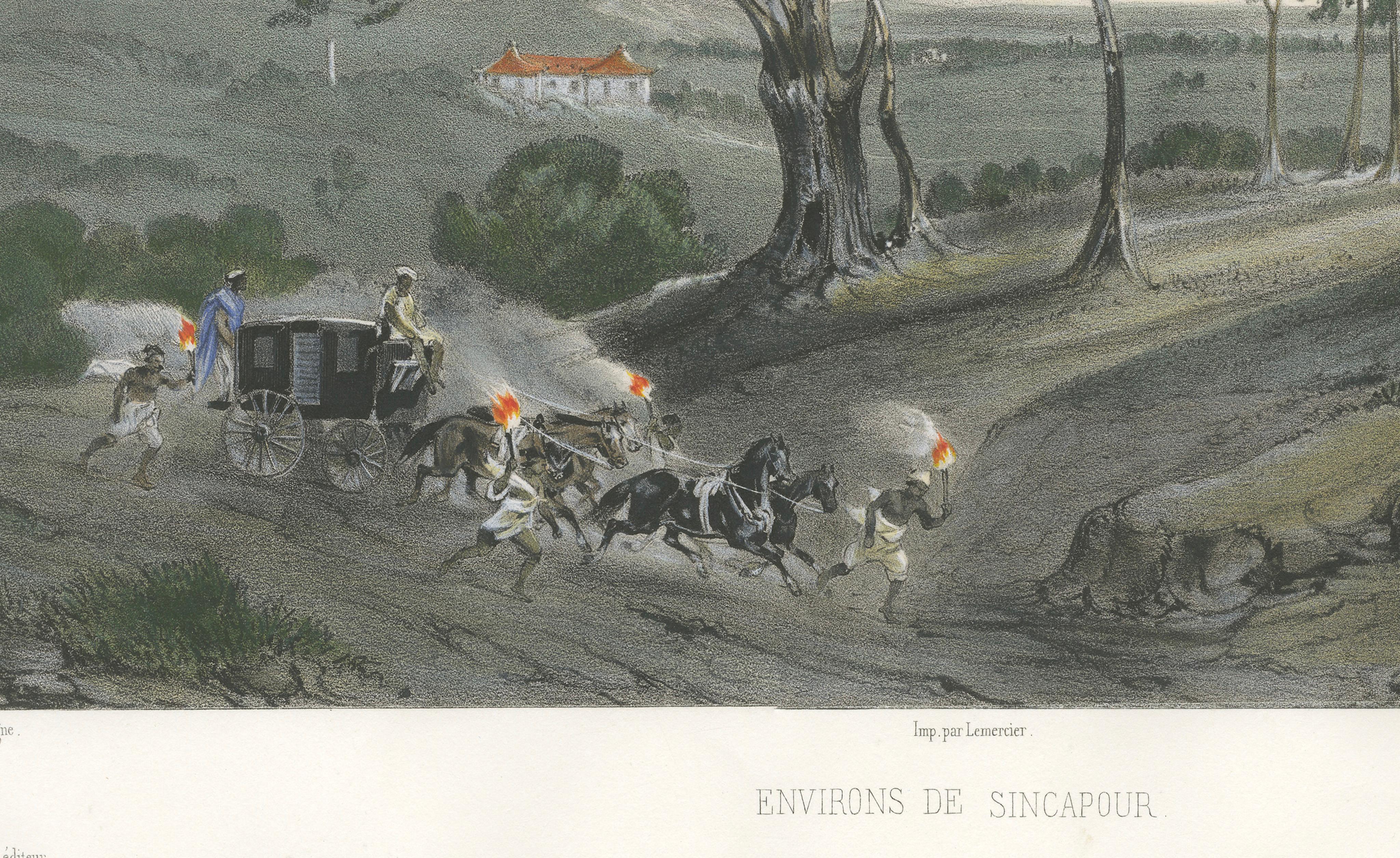 Singapore Colonial Landscape Scene, French Exploration Lithograph, 1845