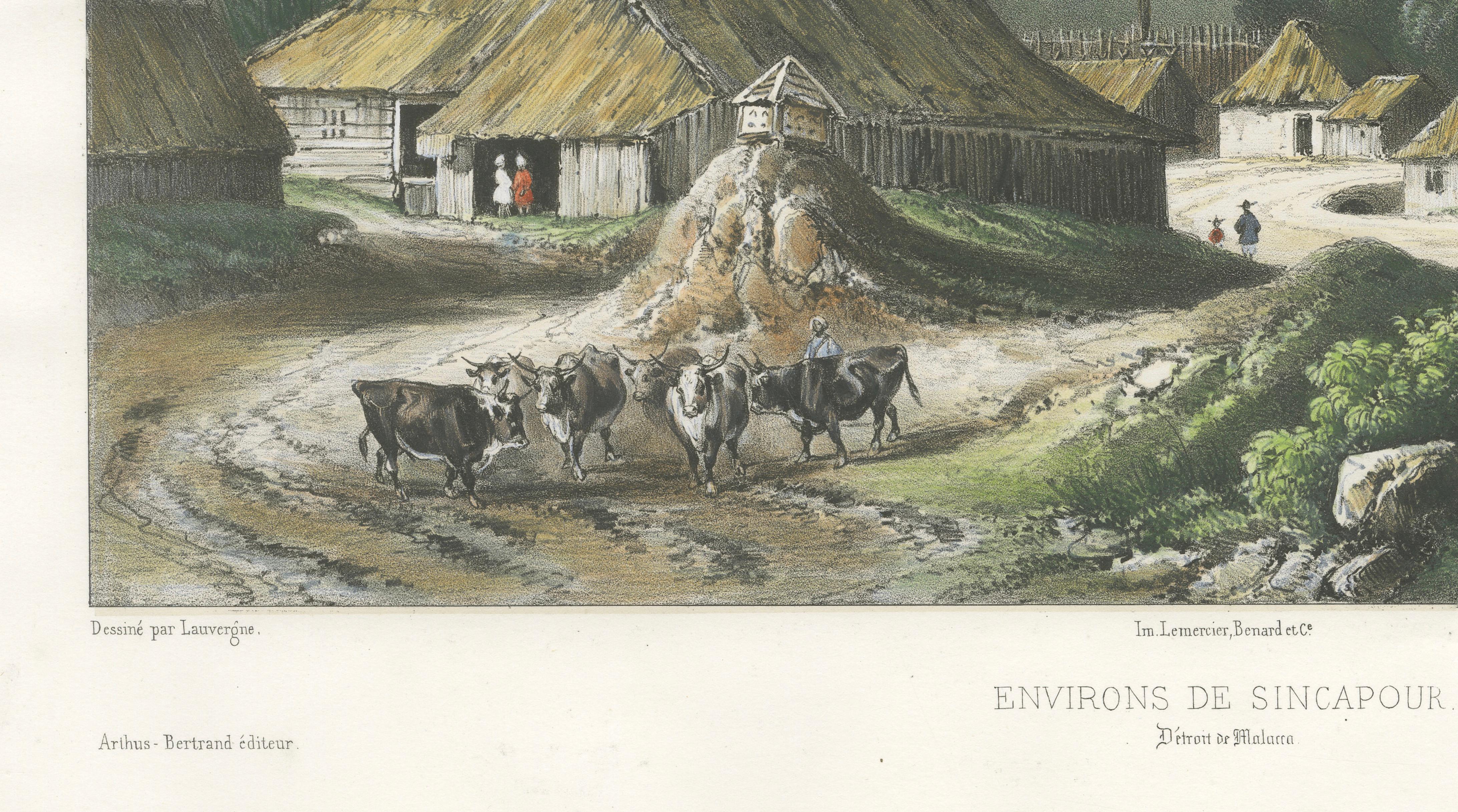 Singapore Environs View, French Exploration Lithograph, La Bonite Voyage, 1845