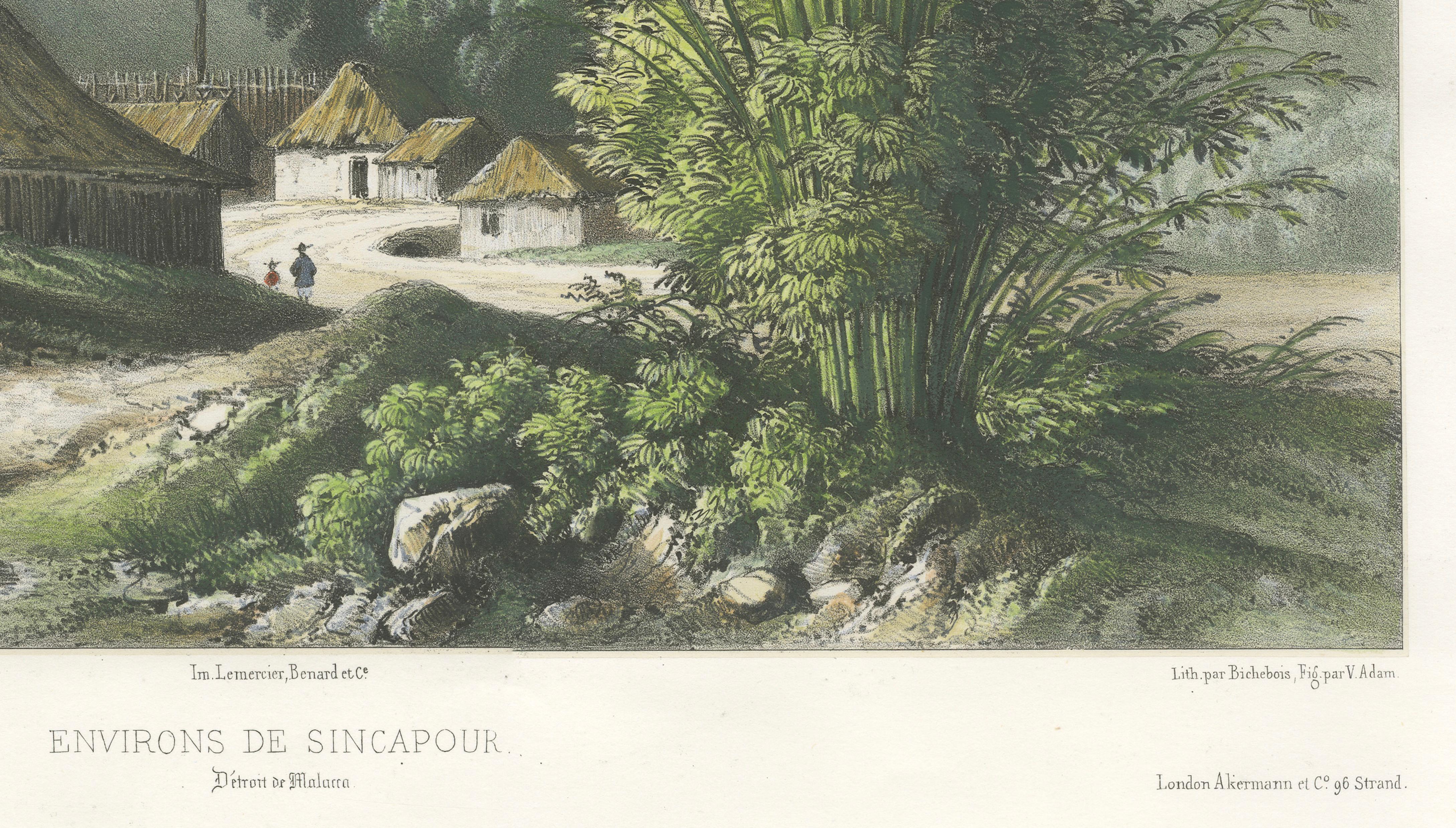 Singapore Environs View, French Exploration Lithograph, La Bonite Voyage, 1845