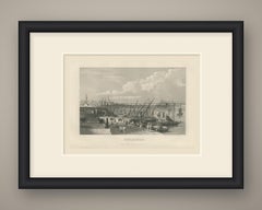 Singapore Harbor with Junks and Sailing Ships, Antique Steel Engraving, 1859