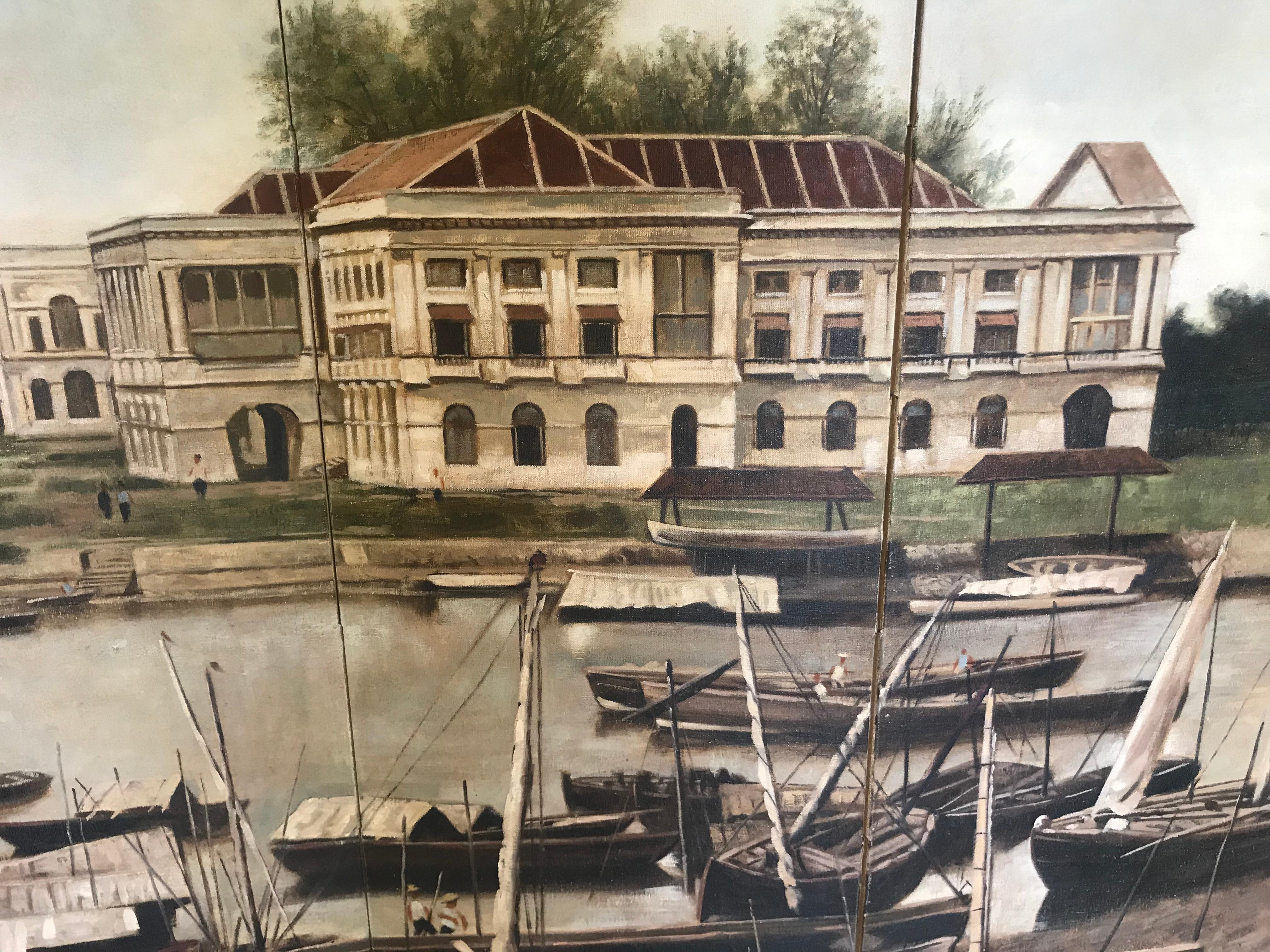 Singapore River Six-Panel Painting Screen by Chen Yong Jun For Sale 9