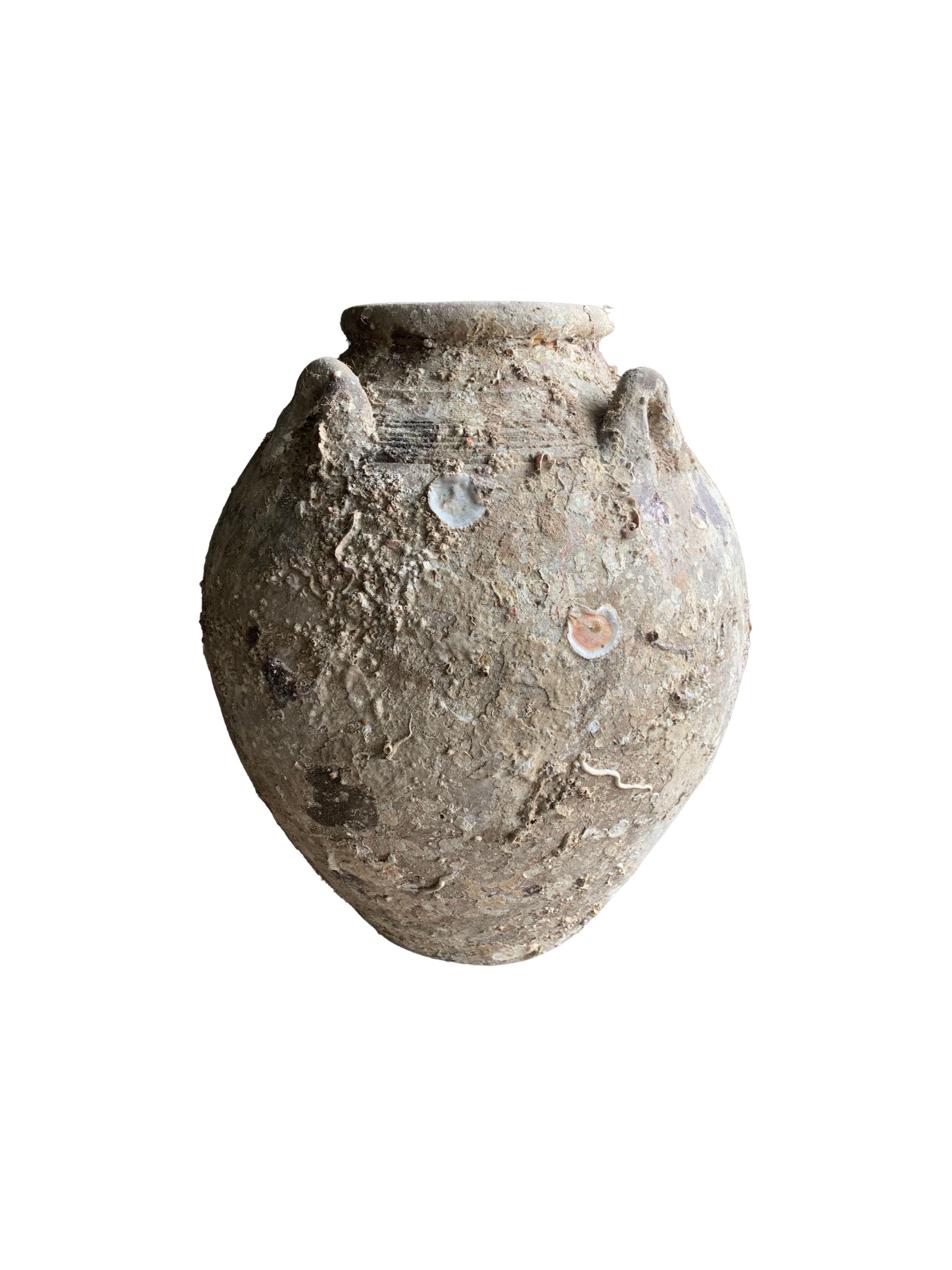 A wonderful example of a 19th century Sawankhalok jar from a Shipwreck off the Coast of the Indonesian Island of Batam. Batam was one of the most substantial and influential ports in the South China Sea where an abundance of trade was conducted.