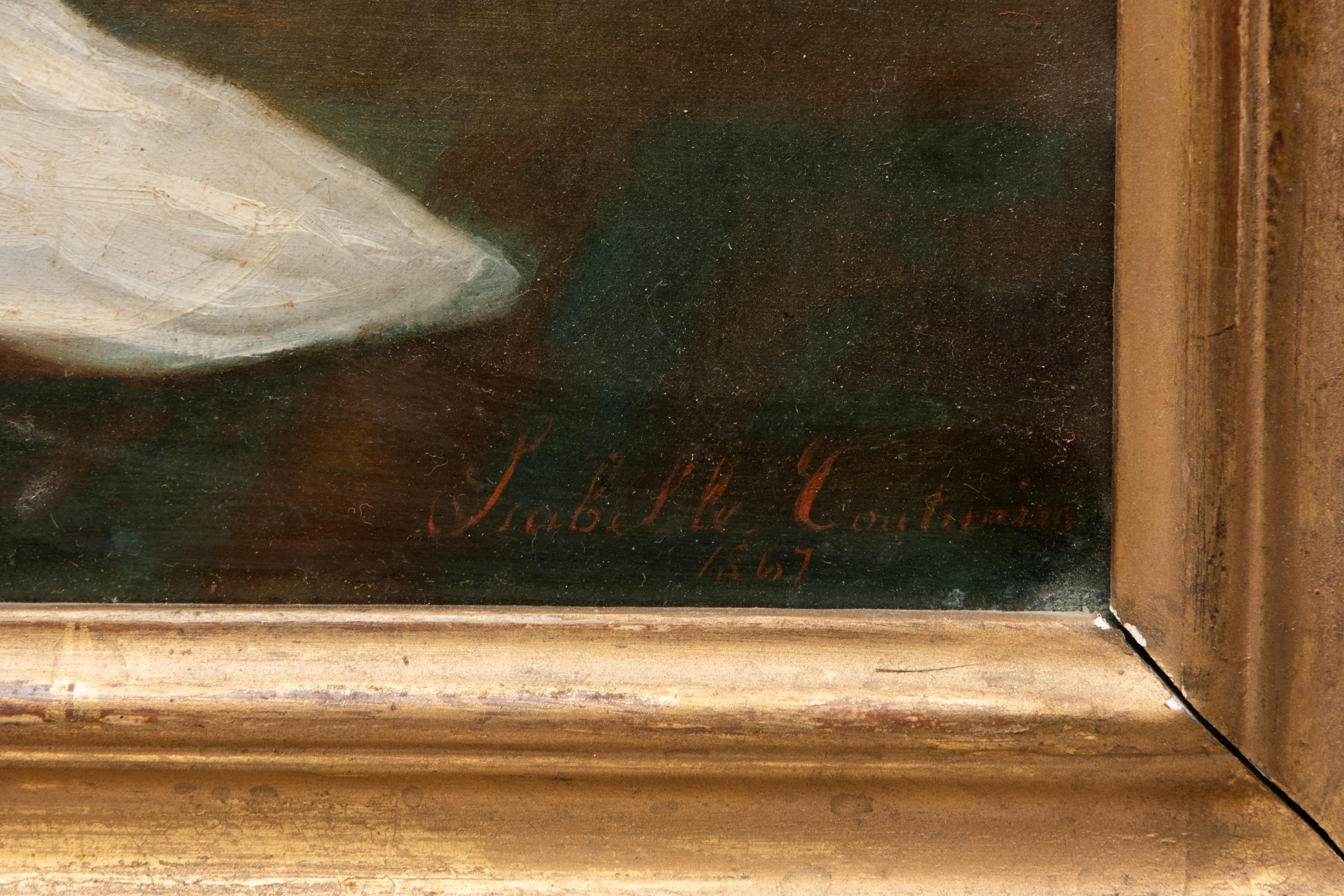 Peinture à l'huile sur toile de l'école française du 19e siècle Bon état - En vente à Hudson, NY