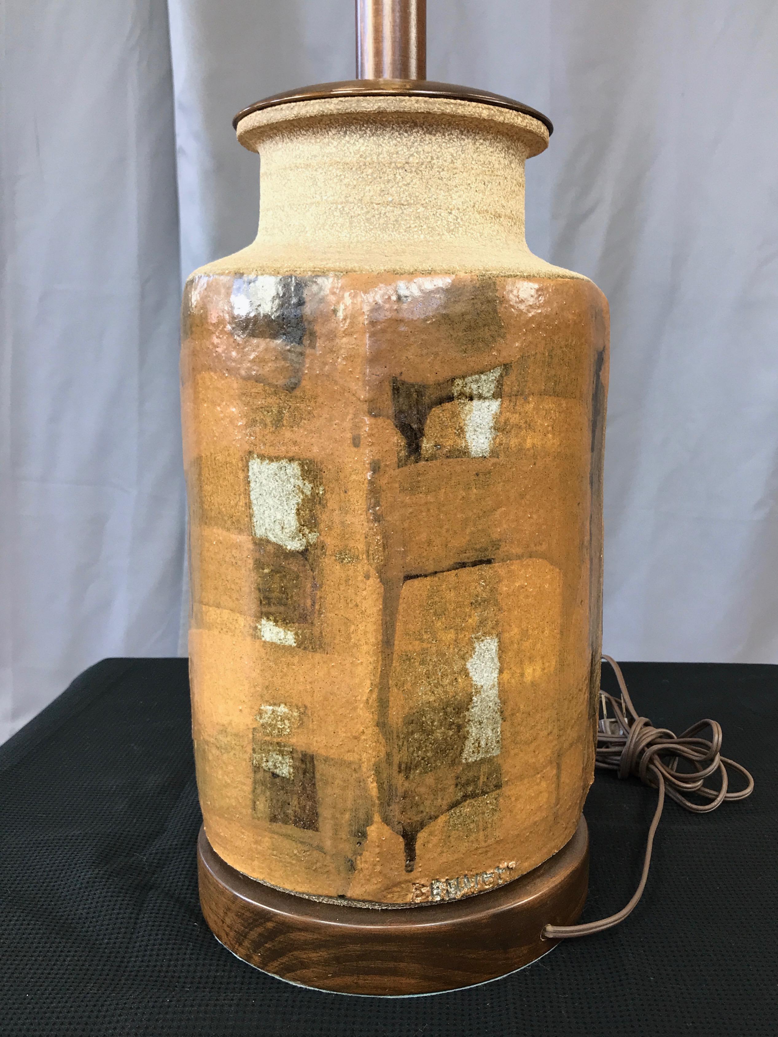 Signed Brent Bennett Glazed Stoneware and Walnut Table Lamp, 1960s 3