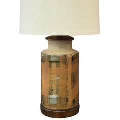 Vintage Signed Brent Bennett Glazed Stoneware and Walnut Table Lamp, 1960s